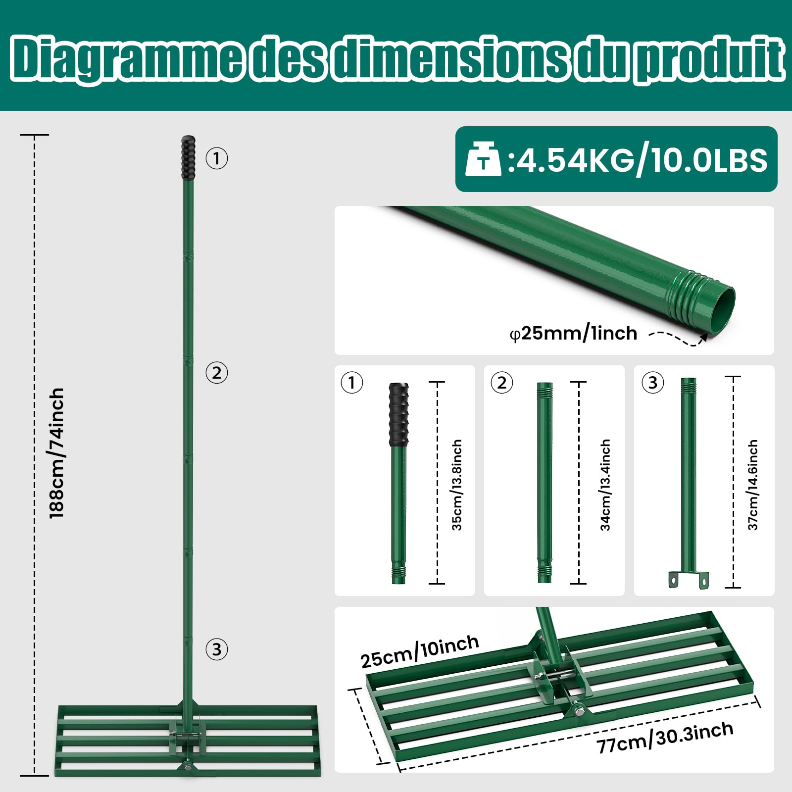 HYCHIKA BETTER TOOLS FOR BETTER LIFE - LAS01 - Râteau de Nivellement de Pelouse - Vert