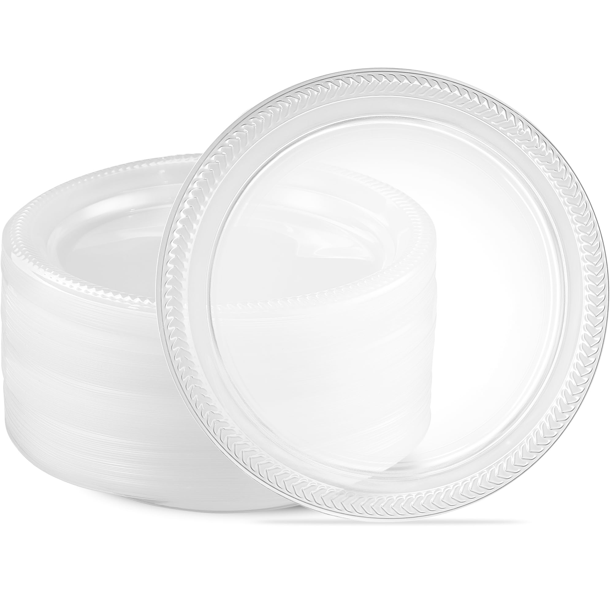 PLASTICPRO 160 Pack Clear Plastic Plates 9 Inch Bulk Pack Durable Disposable Plastic Dinner Plates for Parties Events BBQ