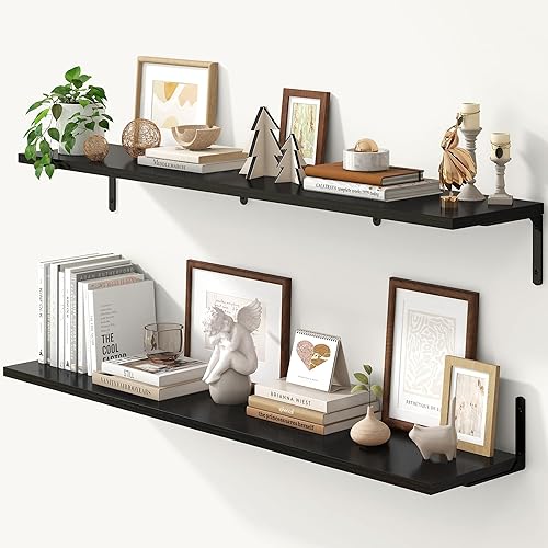 Miniatura 36 de Fun Memories Estantes flotantes para pared, estantes flotantes de 12 pulgadas de profundidad, juego de 2, estante montado en la pared con soportes