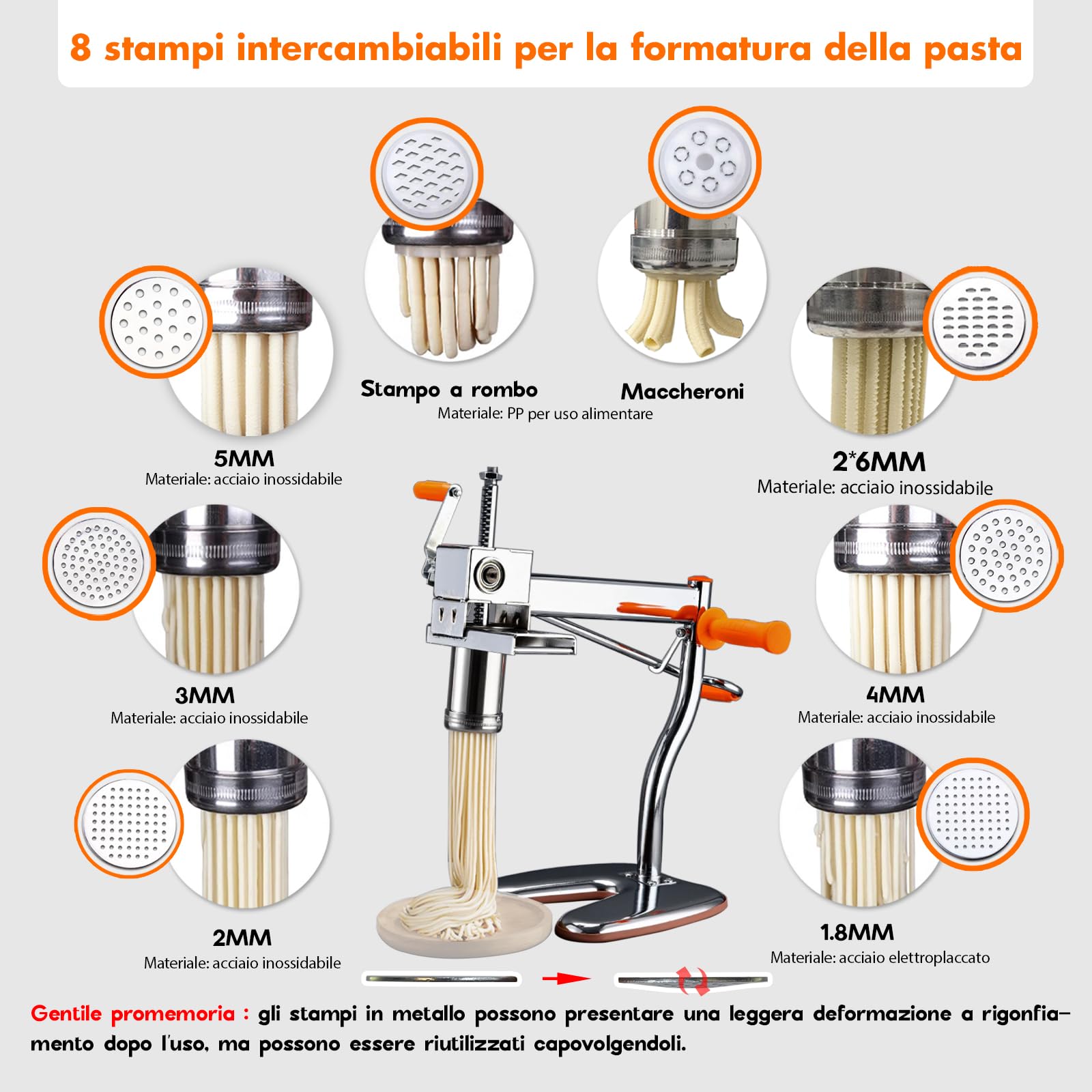 Macchina per Pasta SXSJMY con 8 Stampi | Produce Maccheroni, Fettuccine e Tagliolini in 30 Secondi | Estrusore in Acciaio con Spazzola di Pulizia