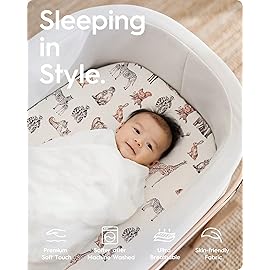 Bassinet Sheets for Baby Boy Girl, TotBasic Buttery Soft Universal Bassinet Fitted Sheet, Compatible with Halo, Mika Micky, Baby Delight, Dream On Me, Maxi COSI and More Bassinet Mattress(Ocean&Zoo)