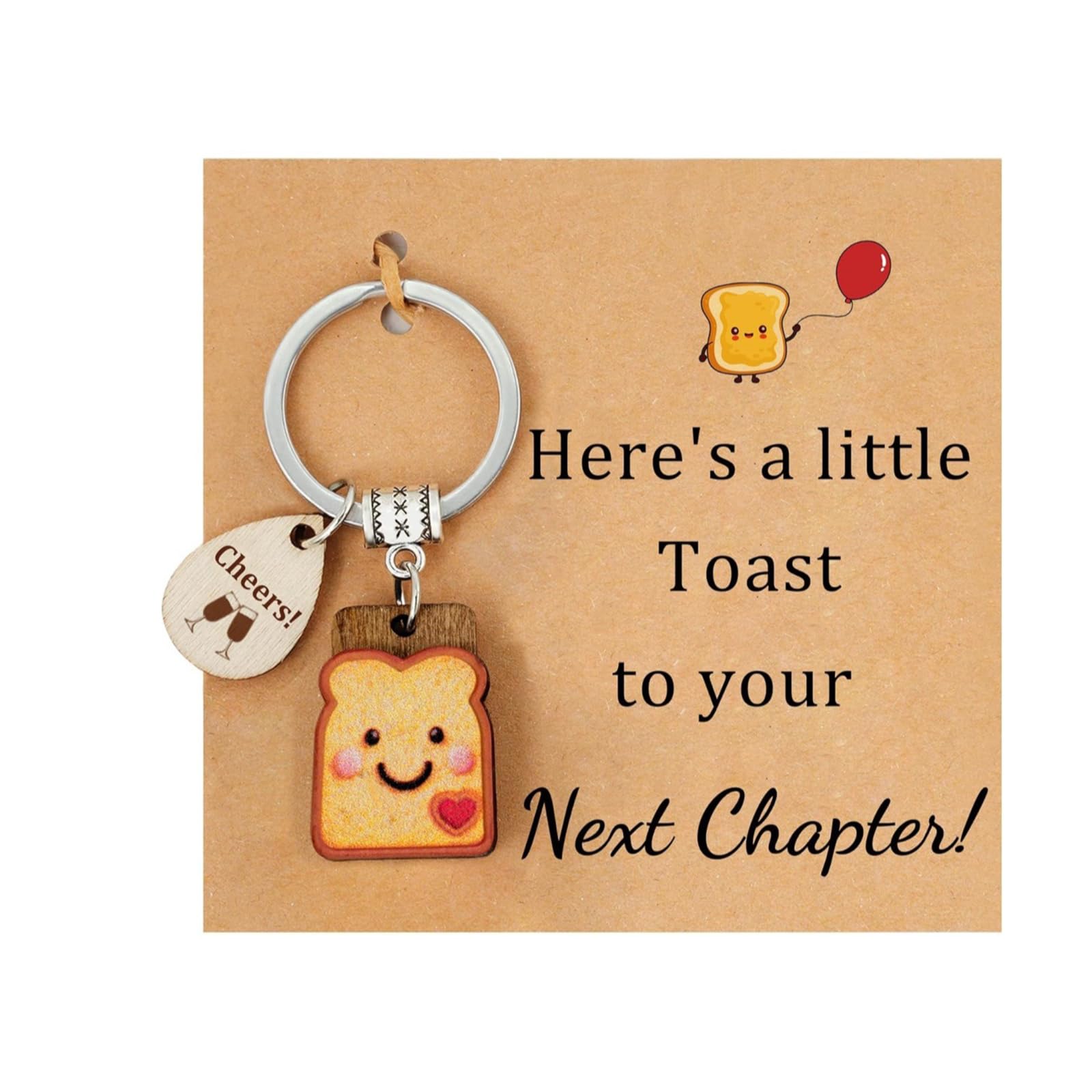 CEEGEWW Cute Toast Keychain for Girls,New Beginnings Gifts for Best Friend as Next Chapter Stuff,Good Luck Wood Toast Keyring Gifts,for Friends Coworker Teacher of Beginnings The Gift