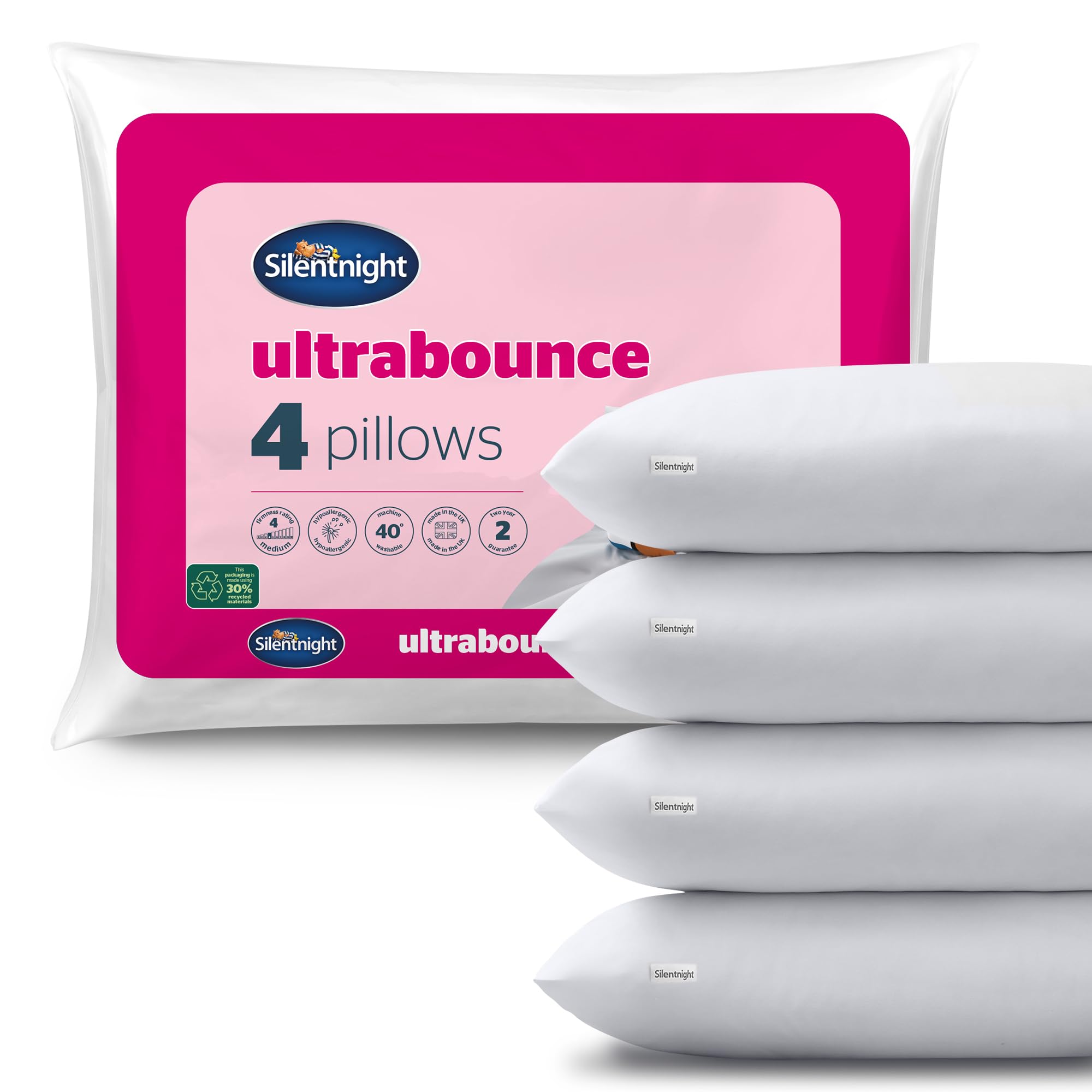 Silentnight Ultrabounce Pillows 4 Pack Soft Bouncy Supportive Hotel Comfort