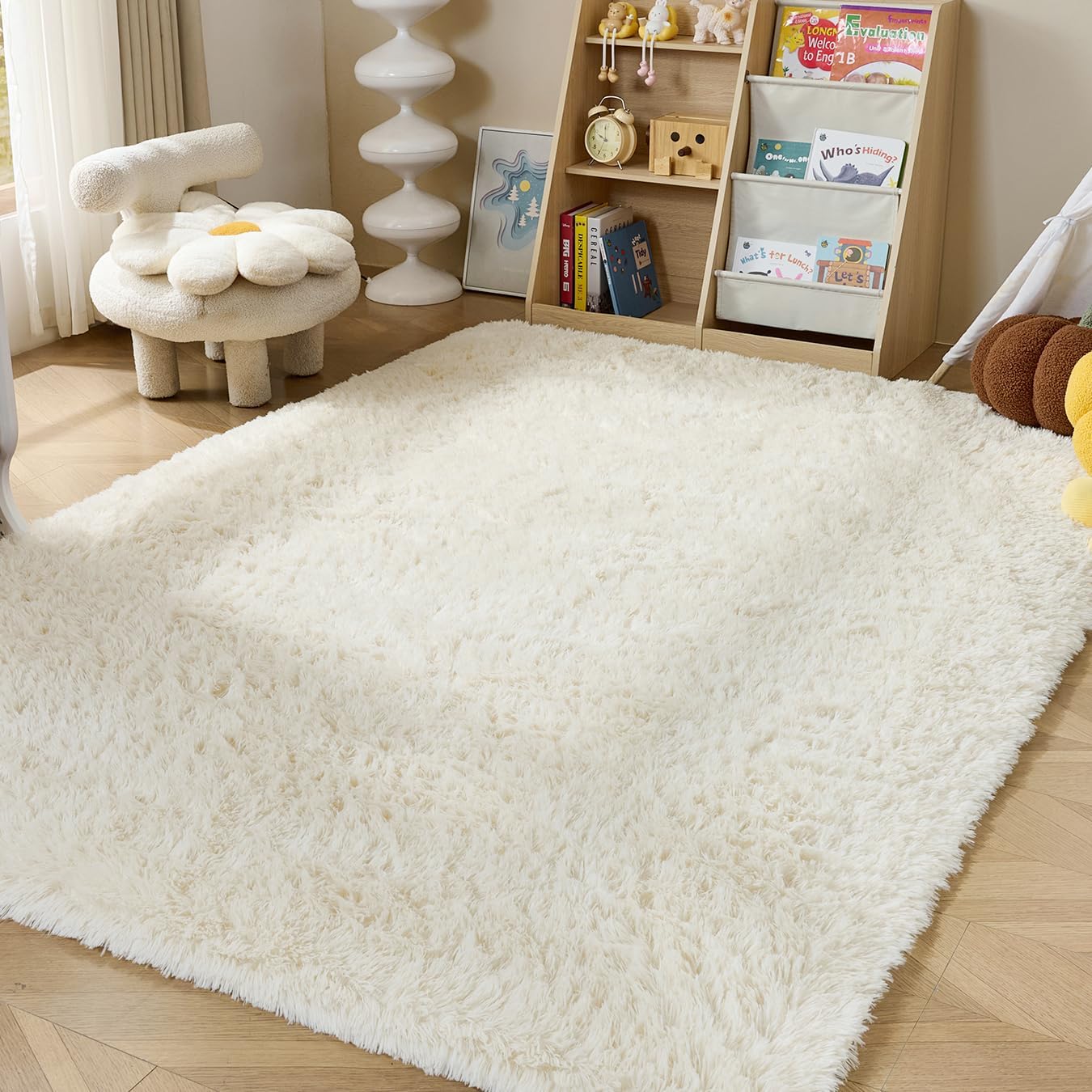 Fluffy Area Rugs for Bedroom - Soft Plush Shag Rug for Living Room Nursery Kids Room - Non Slip Fuzzy Shaggy Floor Carpets for Girls Boys Play Room Dorm Decor (White, 8' x 10')