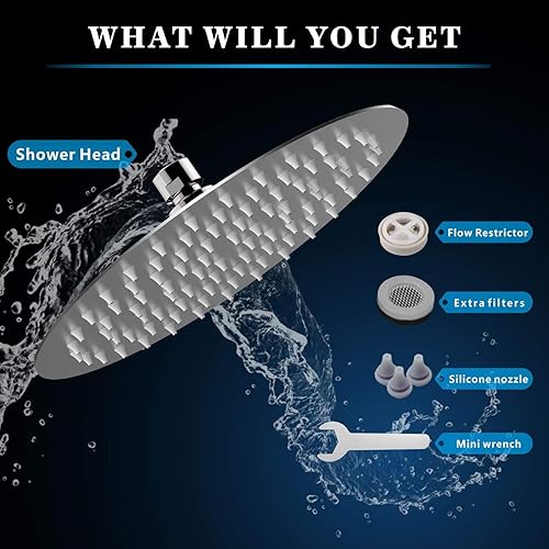 Miniatura 56 de Voolan Cabezal de ducha de lluvia, cabezal de ducha grande de alto flujo hecho de acero inoxidable de metal, cubierta de cuerpo de cascada, soporte