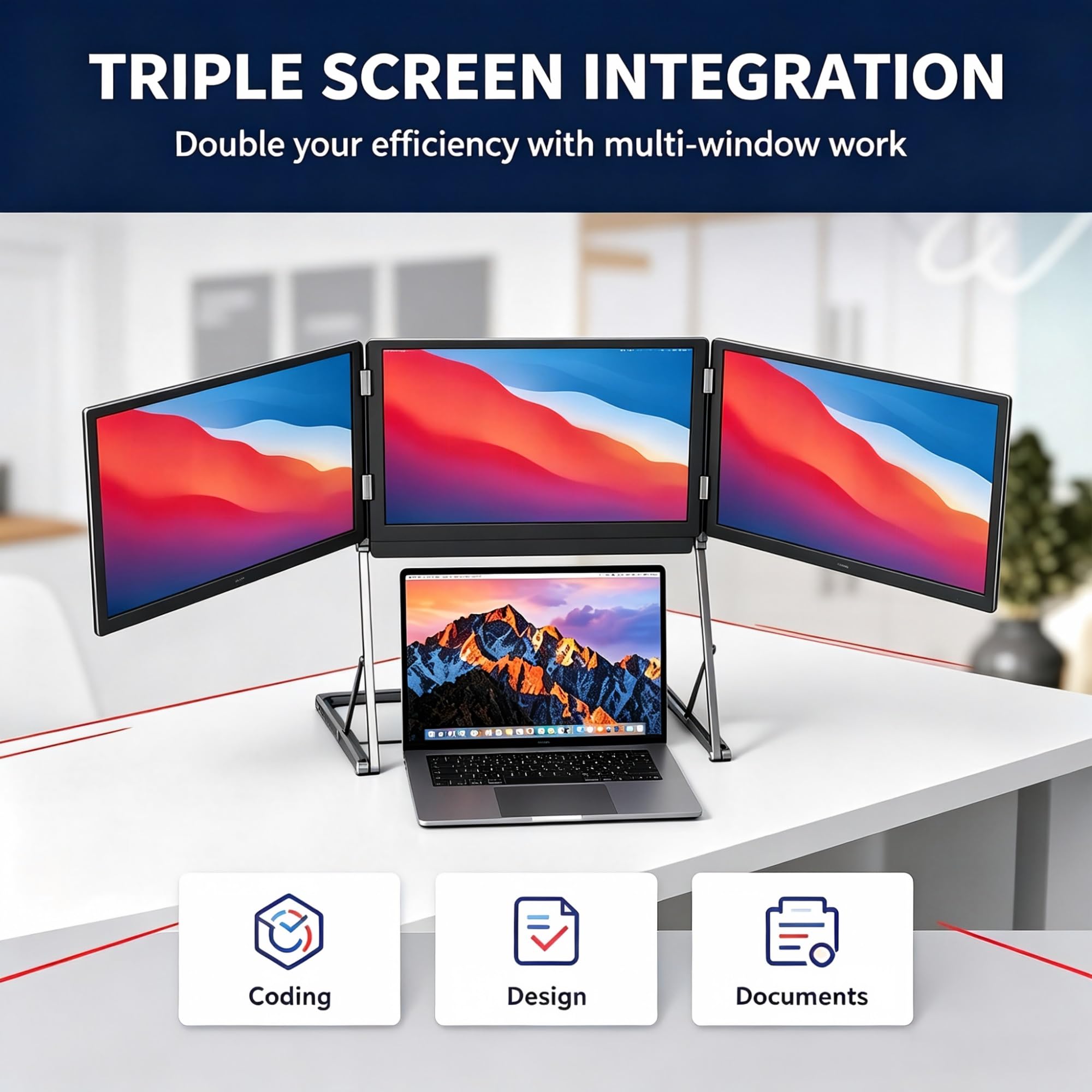 Przedłużacz ekranu laptopa IPS 15,6" FHD 1080P, potrójny monitor do laptopów 13-17", wbudowane głośniki, złącze HDMI typu C dla systemów Windows i Mac
