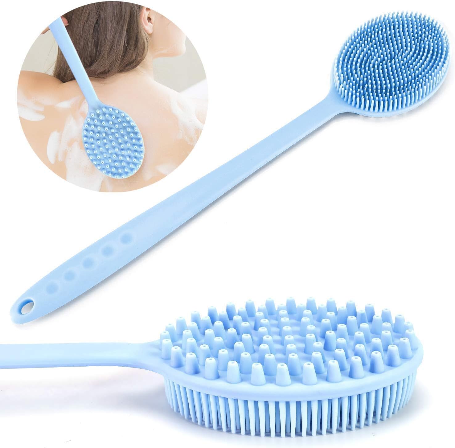 Lmain Body Brush, Silicone Bath Brush Back Scrubber Long Handle Bath Shower Brush with Ultra Soft Bristles
