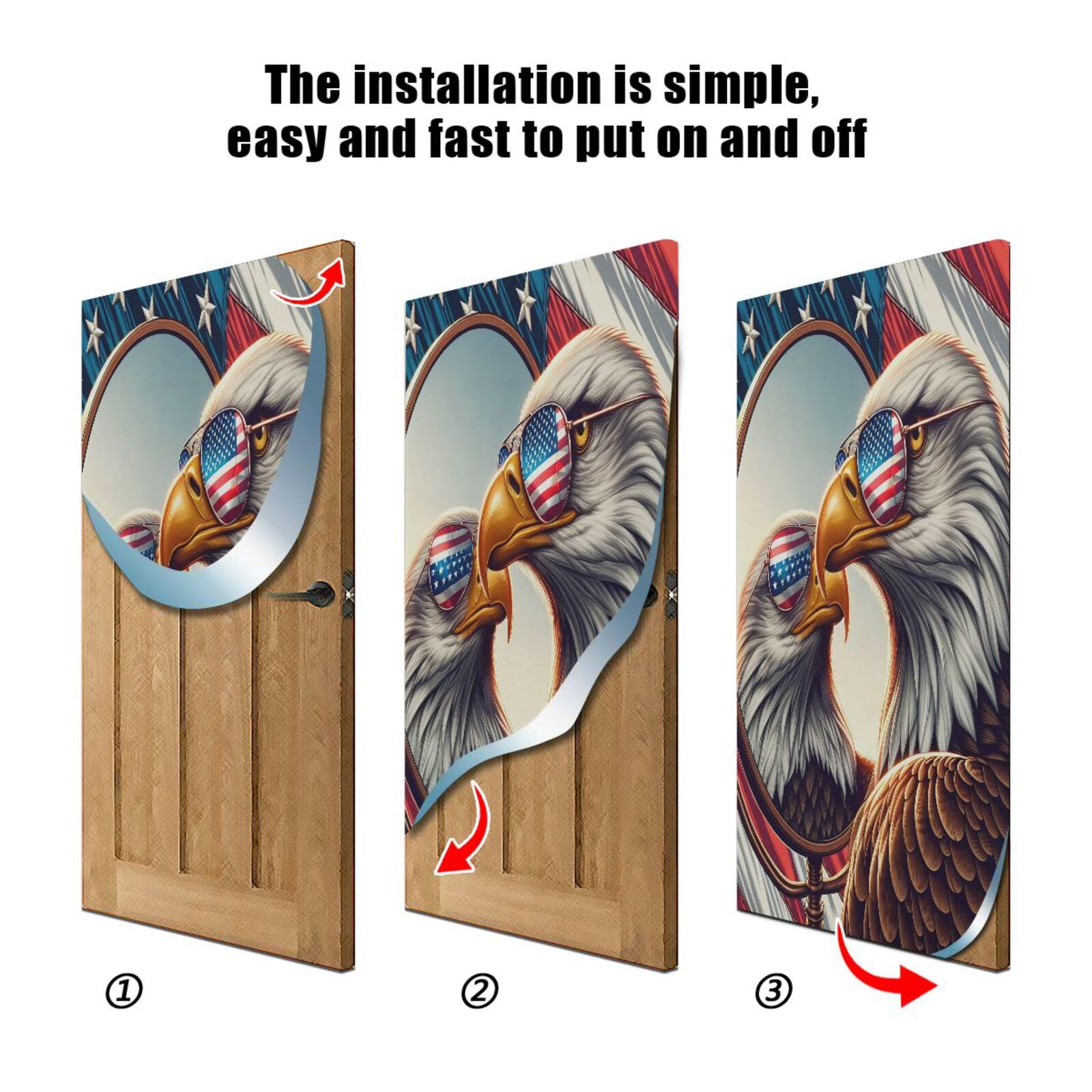 FLildon American Flag and Eagle Door Cover Decoration, 4th of July Party Accessory Porch Decor for Festive Ornament Room Door Covers 35 x 79 Inch