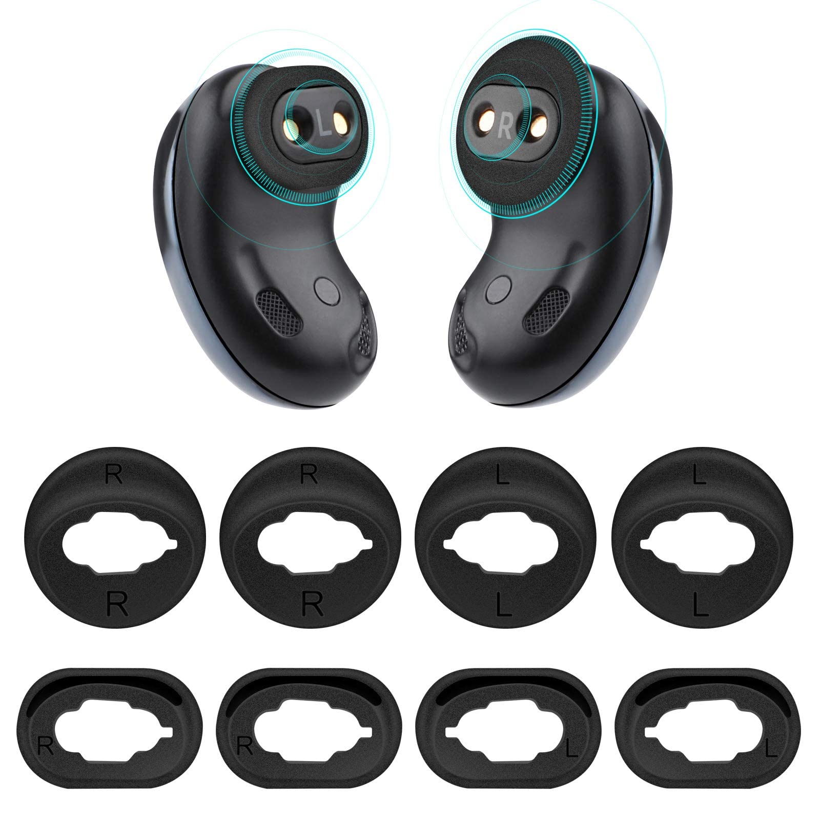 KASTWAVEEar Wing for Galaxy Buds Live 2020 Earbuds, Tips Soft Anti-Lost Replacement Silicone Ear Gel 4 Pairs Black