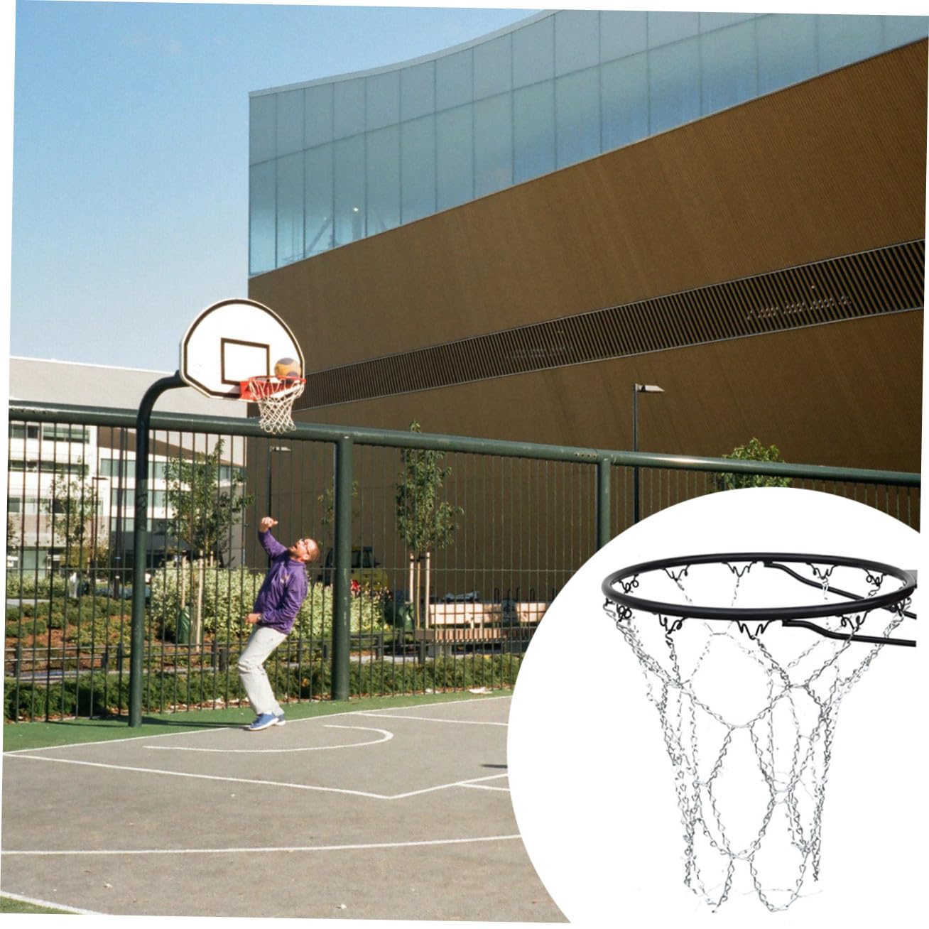 Basketball Kettennetz aus Eisen, Silber, Standardpassform