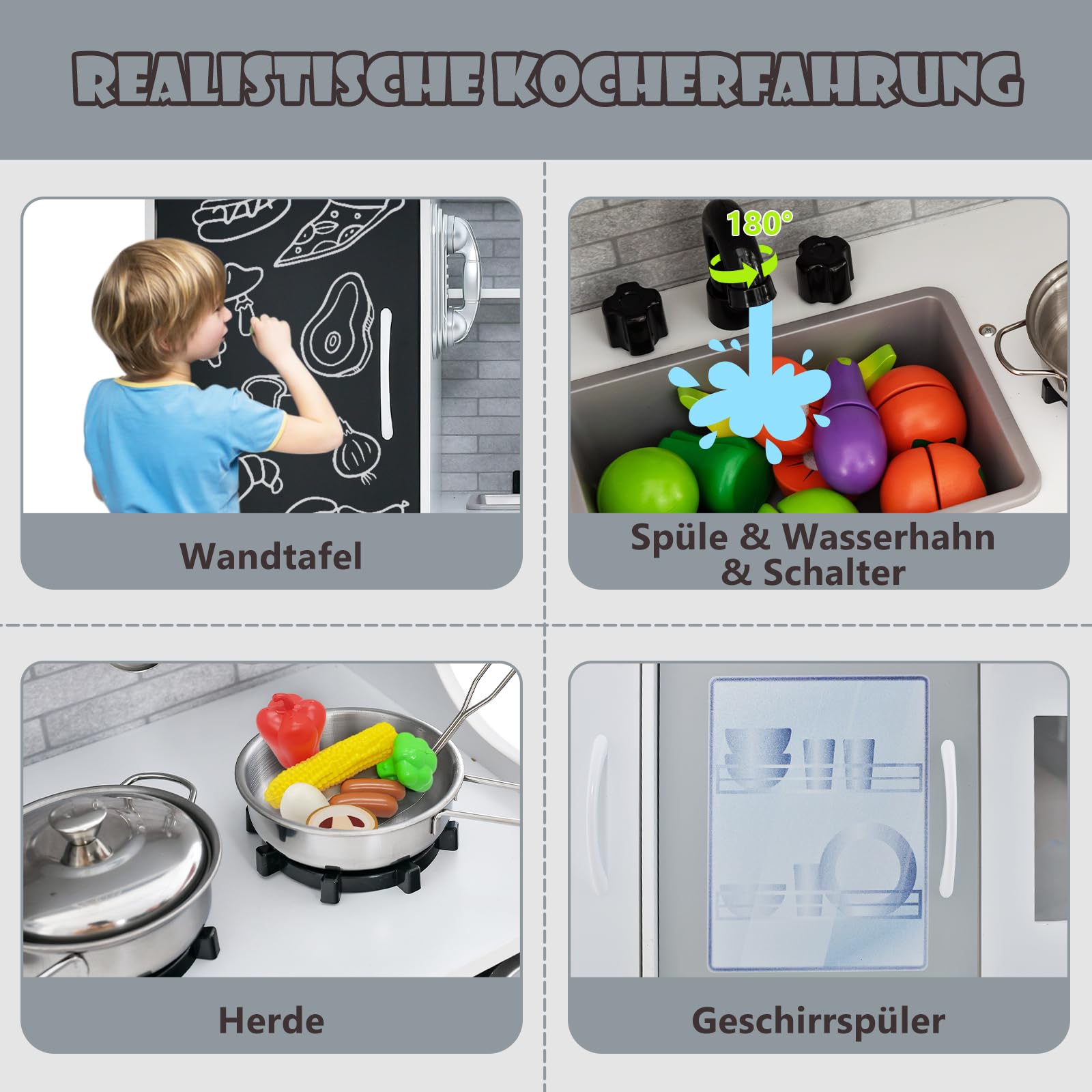 Costway Speelkeuken voor Kinderen Speelkeukenset voor Kinderen Houten Wit