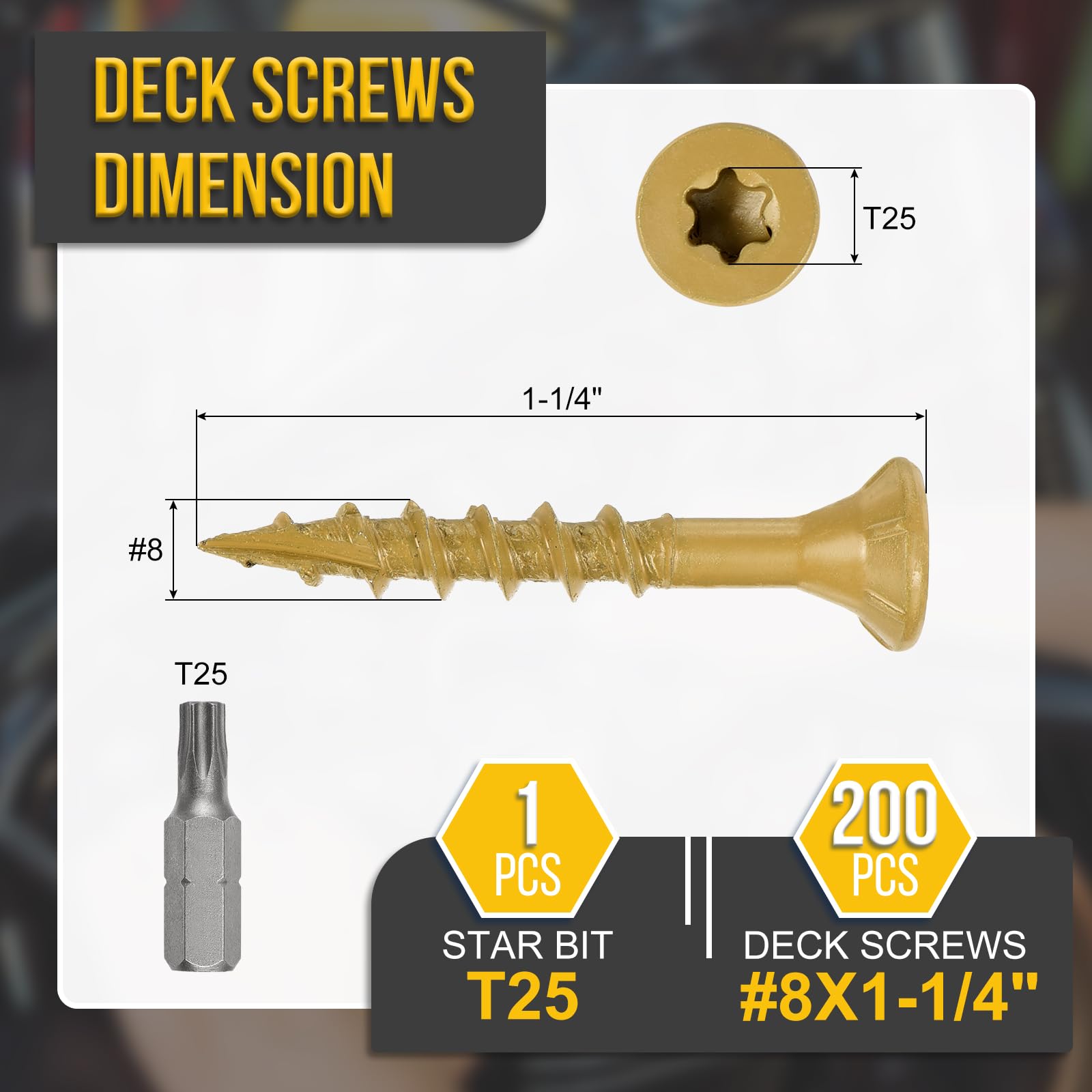 DTGN #8x1-1/4" Deck Screws, 200Pack, Good for Decks Fences, Frames, Farms, Outdoor Furniture - Image 2