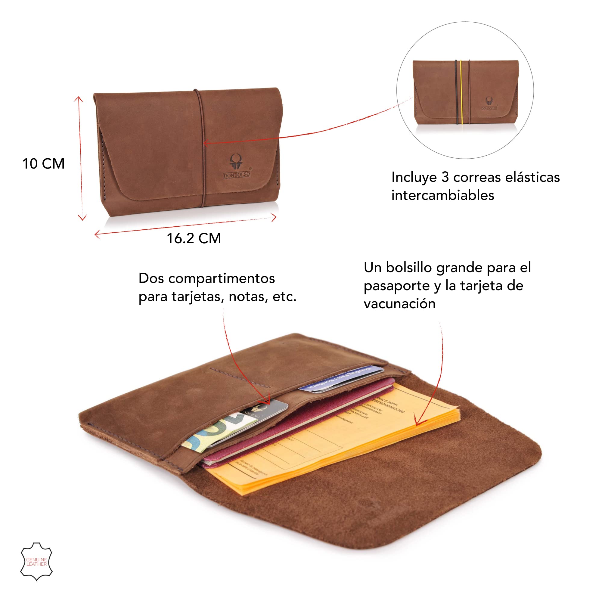 DONBOLSO Funda Pasaporte Miami | Organizadora de Viaje en Piel para Pasaportes | Funda Organizadora para Hombres | Pasaporte Viaje Funda | Marrón-Marrón