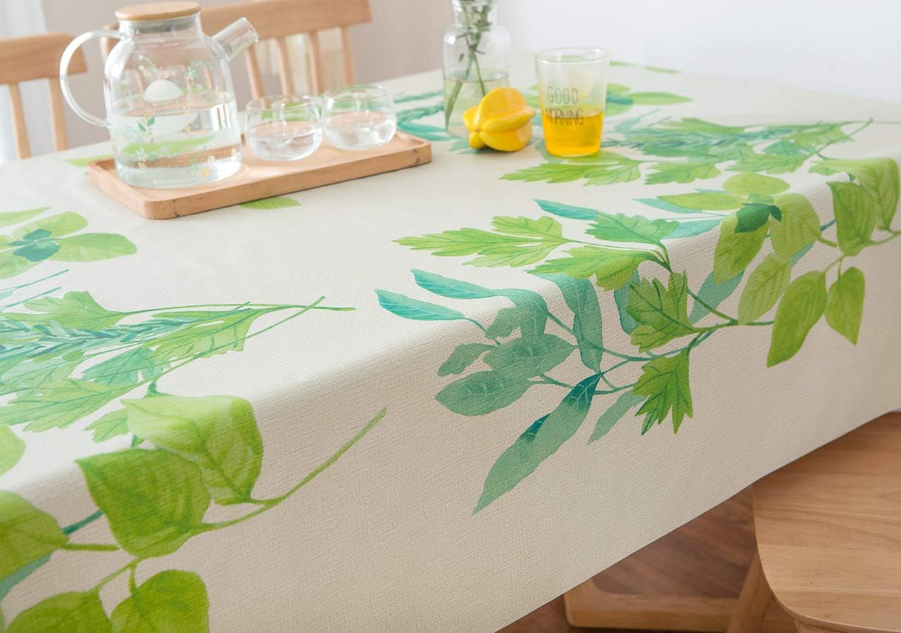 LEEVAN Heavy Weight Vinyl Rectangle Table Cover Wipe Clean PVC Tablecloth, Plastic Square Table Cloth Oil-Proof, Waterproof Stain-Resistant-54 x 72 Inch (Green Leaf)