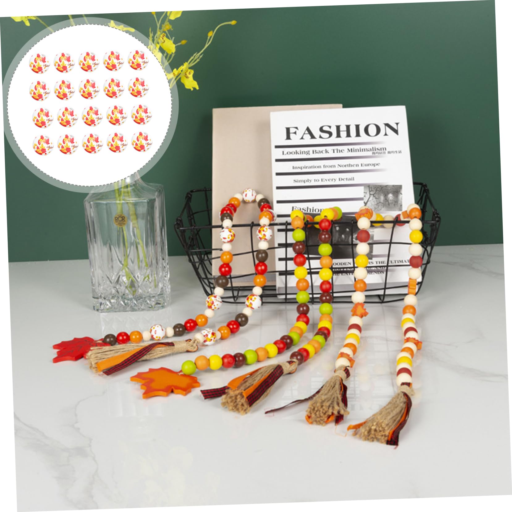 SHINEOFI 5 Juegos Bricolaje Cuentas De Madera Juguete Decoración Banda Rosario Boj Neón Campanas A Granel Macramé Decoraciones Luces De Hoja De Arce Borla Suculento Vine Orange 100 Uds * 5