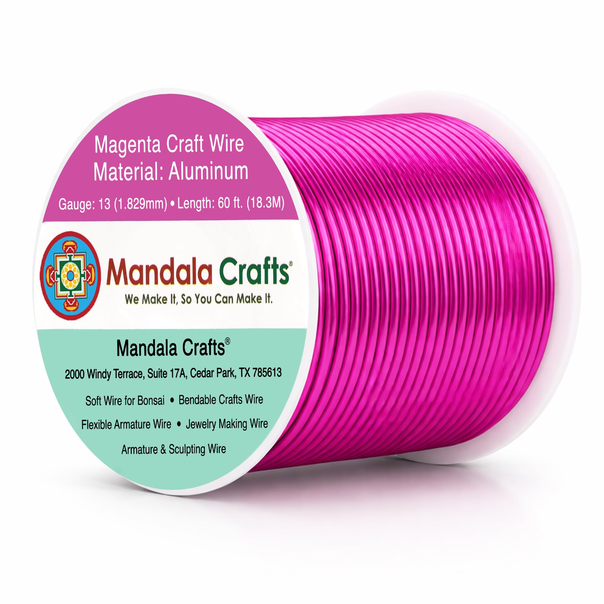 Mandala Crafts 13 Gauge Magenta Anodized Aluminum Craft Wire, 60 FT