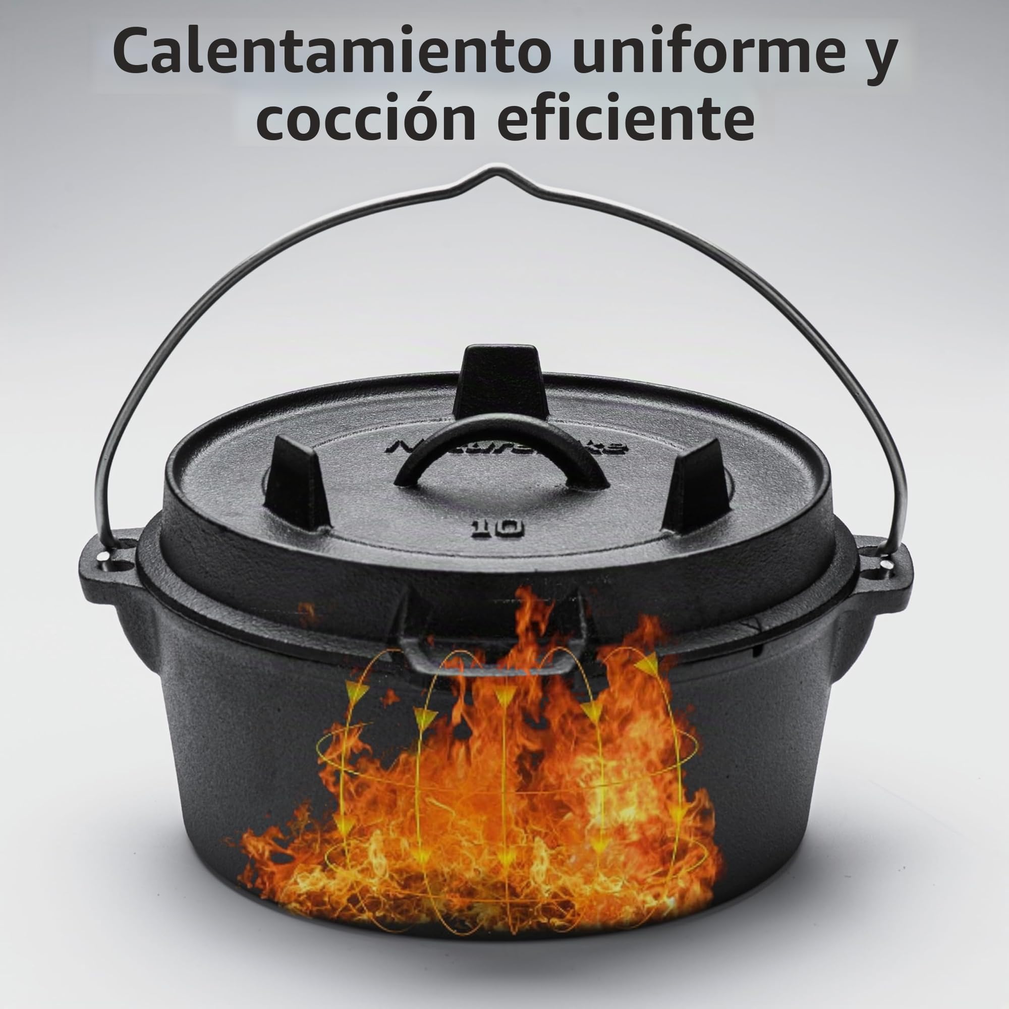 Naturehike Horno holandés de Campamento, Olla de Hierro Fundido de 4.25 Cuartos con Tapa de sartén 2 en 1, presazonado para Barbacoa al Aire Libre, Hornear, cocinar fogata con Mango de Metal
