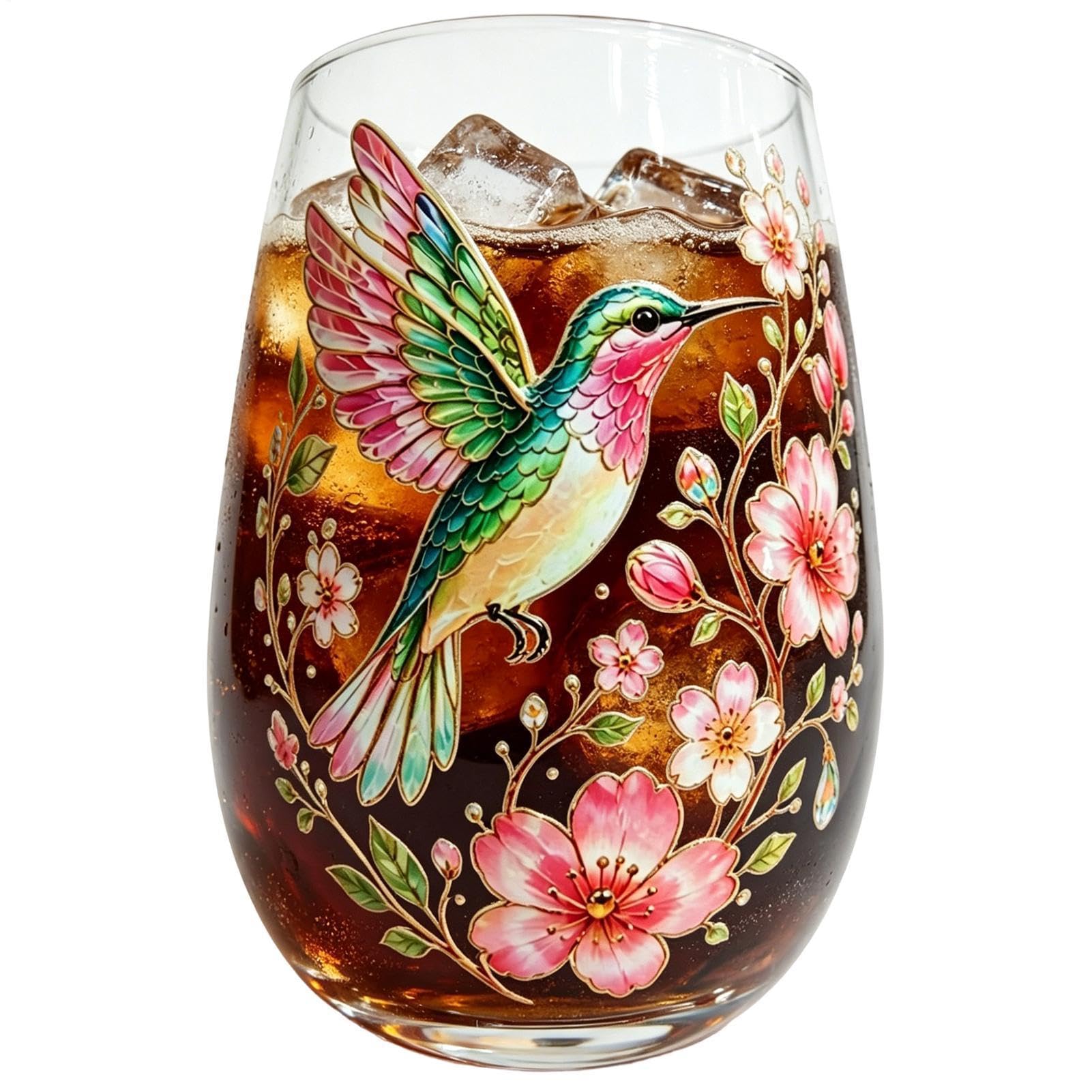 Tazas para té en transparente de 300ml con motivos de pájaros y flores en vidrio de alta claridad