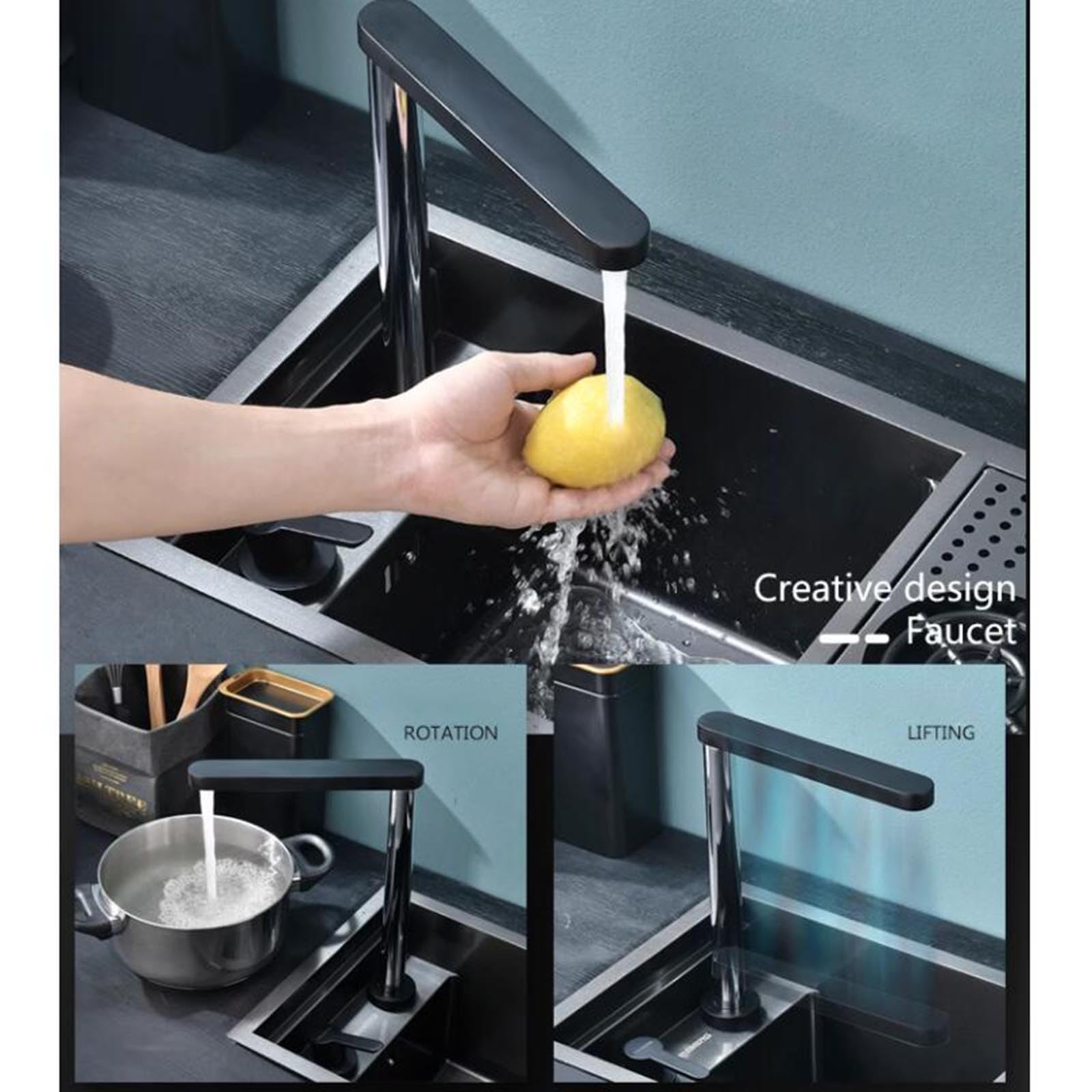 Verstecktes Spülbecken für gewerbliche Küchen, Siphon-Spüle mit Tassenspüle, Faltbarer Wasserhahn für Cafés, Bars, Wohnmobile, Aufsatzwaschbecken