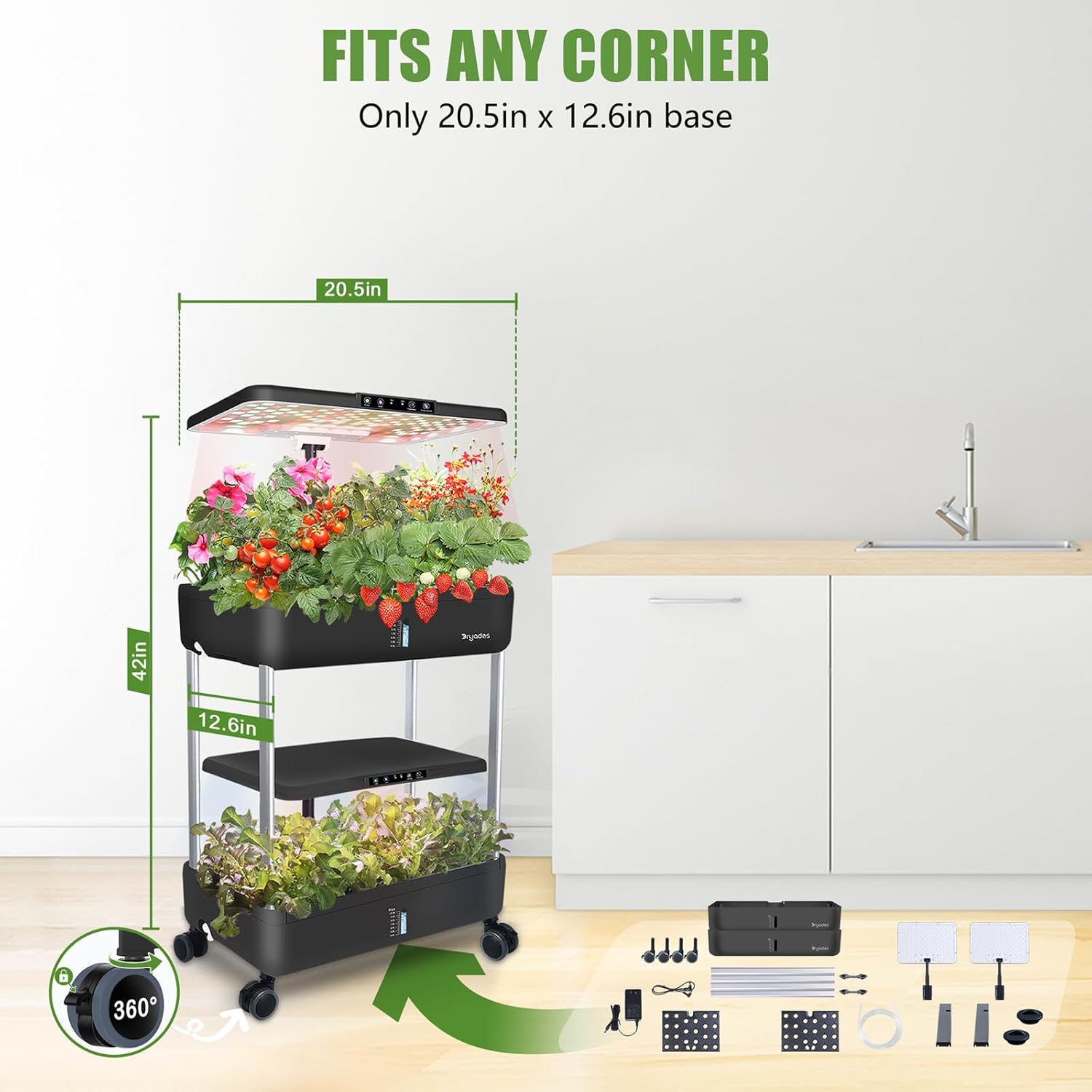 44 Pods Hydroponics Growing System, DRYADES Dual Layers Indoor Garden with LED Full Spectrum Grow Light, 2 × 13.3L Water Tanks, Height & Angle Adjustable, Professional Smart Plant Germination Kits - Image 8