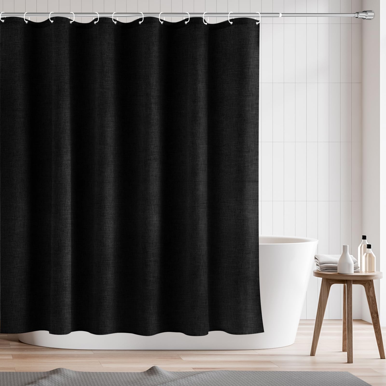 RAYNEAY Natural Linen Water-resistant Shower Curtain