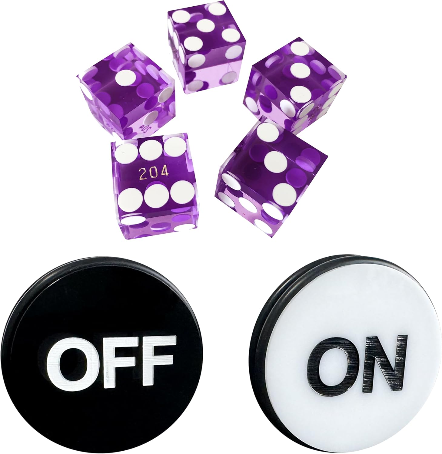 Yuanhe Casino Craps Dice Set - Including 19mm Red Precision Serialized Casino Dice Set of 5 and 3-Inch Craps On/Off Dealer Puck Button