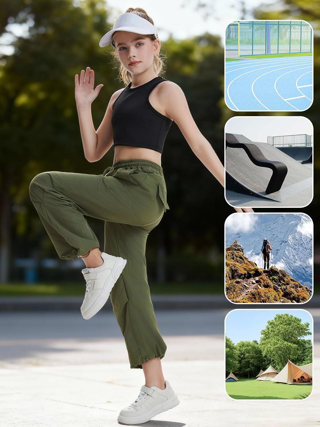 Girls Parachute Cargo Pants Drawstring Waterproof Causal Hiking Pants for Girls Pockets Lightweight Running Joggers - Image 6