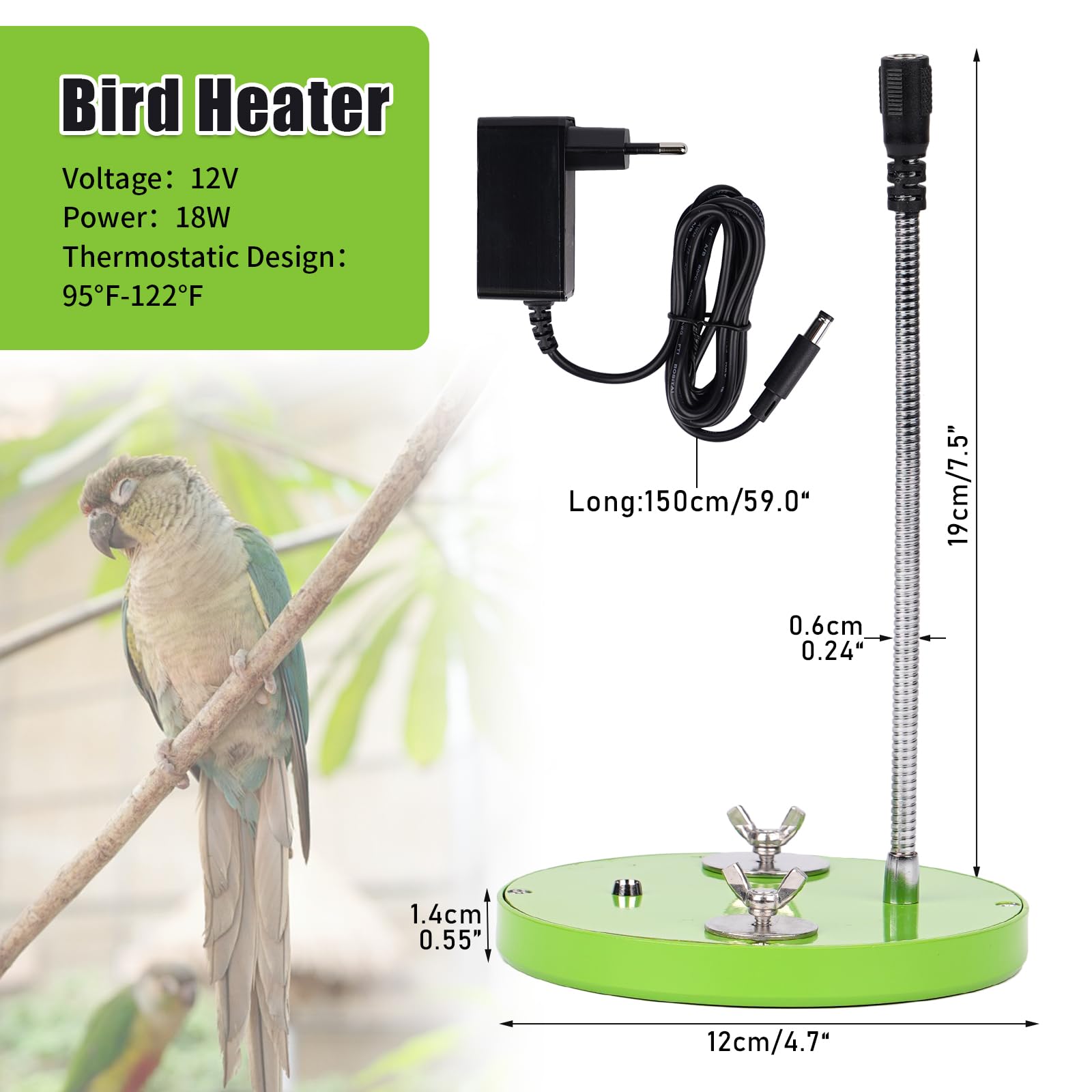 Riscaldatore Per Gabbia Per Uccelli Con Specchio, Riscaldamento Rapido Per Uccelli Da 18 W, Termostato Scaldapappagalli, Accessori Per Gabbie Per Uccelli Caldi Per Cacatua, Pappagalli, Verde
