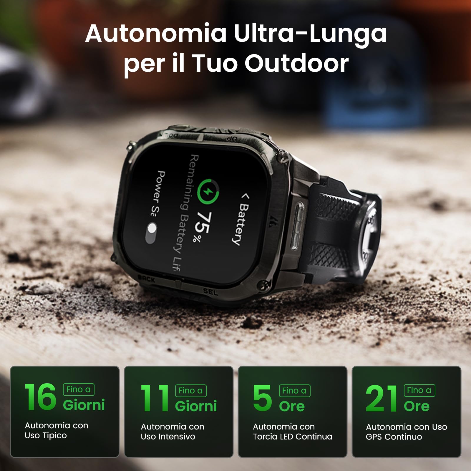 KOSPET Tank M4C Smartwatch Uomo Rugged con Torcia Integrata, 5 ATM & IP69K | GPS a 6 Satelliti, Batteria 15 Giorni, Monitor Salute 24/7, 170+ Modalità Sportive, Compatibile con Android & iPhone, Nero
