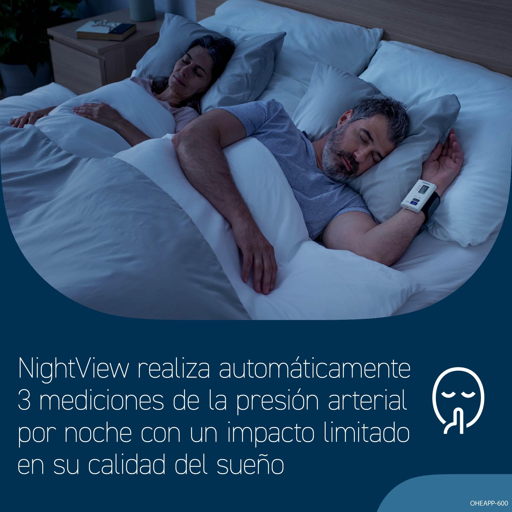 OMRON Nightview Tensiómetro de muñeca, aparato de tensión arterial clínicamente validado y silencioso para mediciones diurnas y nocturnas, medidor de tensión arterial con Bluetooth y app gratuita