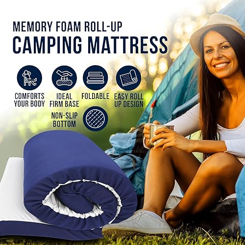 Miniatura 3 de Foamma Colchón de espuma viscoelástica enrollable de 4 x 30 x 75 pulgadas con funda de cremallera resistente al agua, plegable y portátil para