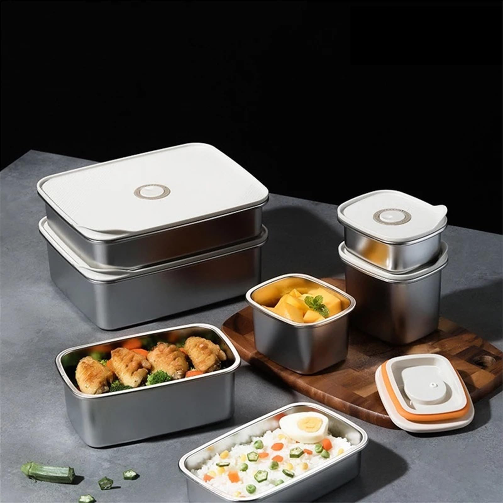 Contenitori per Alimenti Ermetici in Acciaio Inox Lunch Box in acciaio inox, contenitore for alimenti sigillato, frigorifero, for speciali, for picnic, pranzo for studenti(500ml 1pcs)