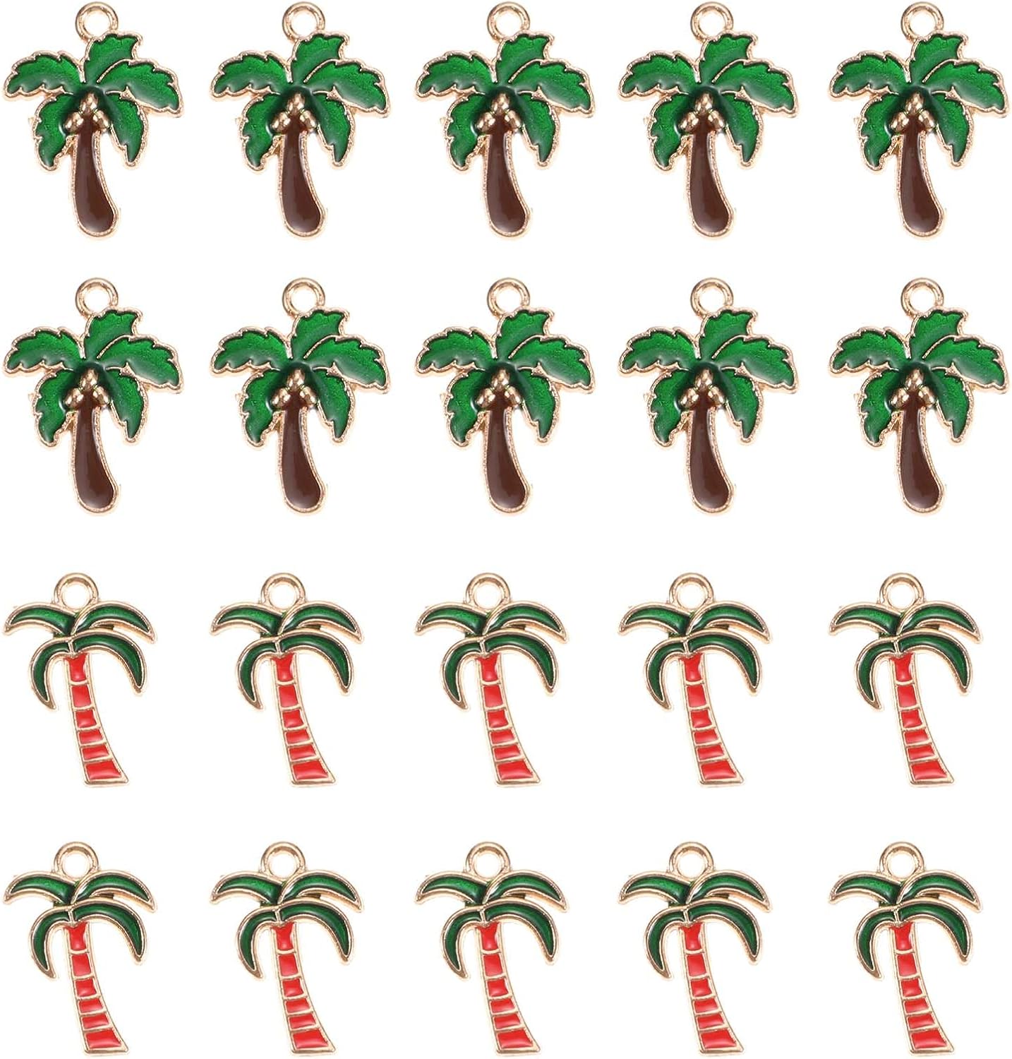 20 Pcs Bulk Coconut Tree Enamel Charms Beads Tropical Hawaii Palm Tree Charm Gold Plated Colored Pendants Pendant Bead Findings Accessories for Bracelet Earring Necklace DIY Supplies