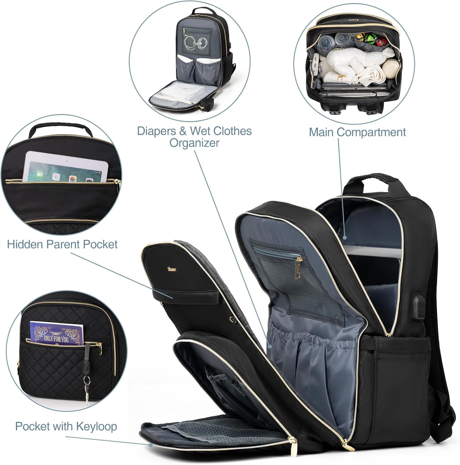 MOMUVO Diaper Bag Backpack, Quilted Baby Bag with Changing Pad and Stroller Straps and Pacifier Case, Large Travel Diaper Bags for Mom Dad,Black - Image 5