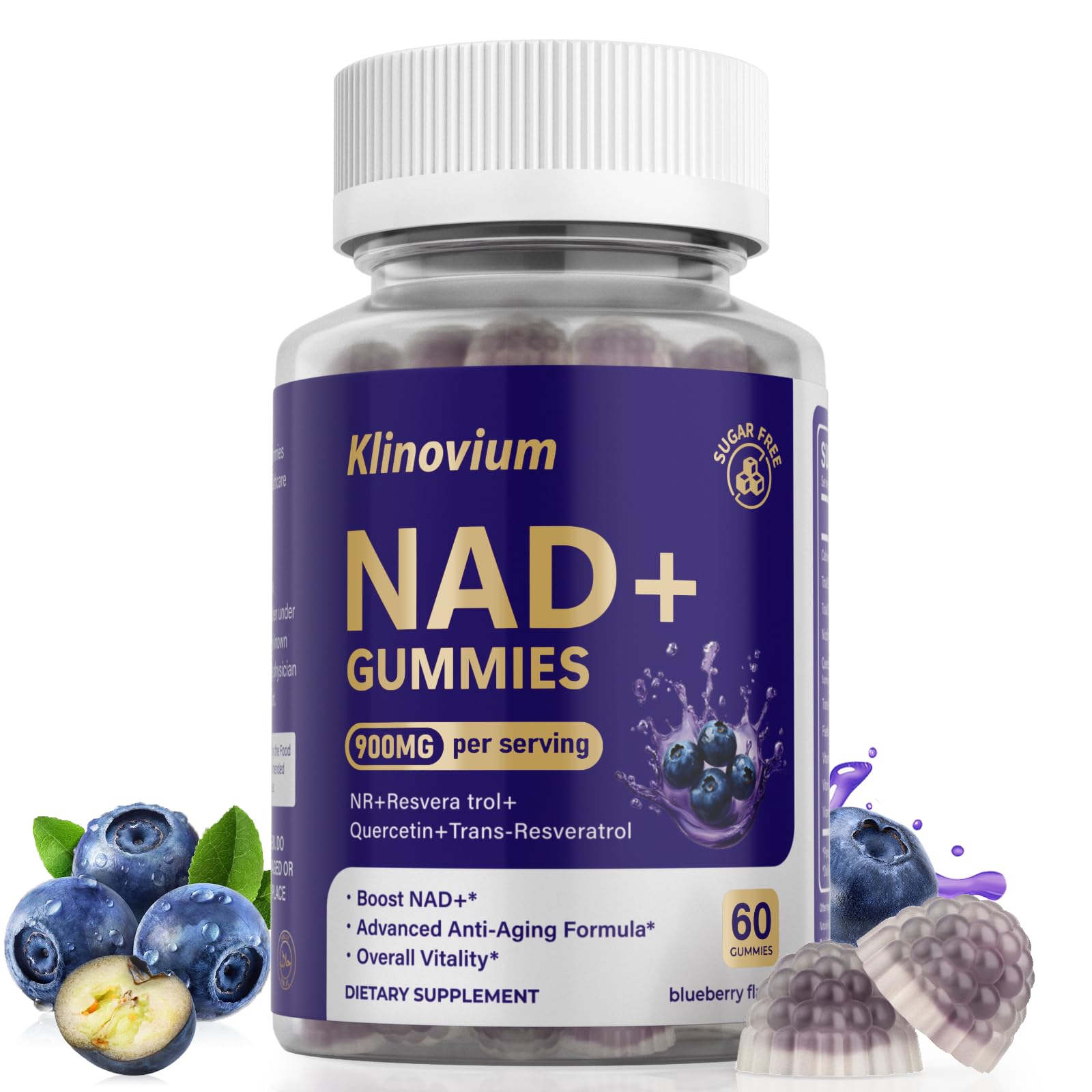 NAD Gummies with Nicotinamide Riboside, NAD+ Supplement for Women & Men with Trans-Resveratrol, Fisetin, Vitamin B2, B5, B6, Anti-Aging, Cell Regeneration & Energy, Sugar-Free, 60 Gummies 60 Gummies (Pack of 1)