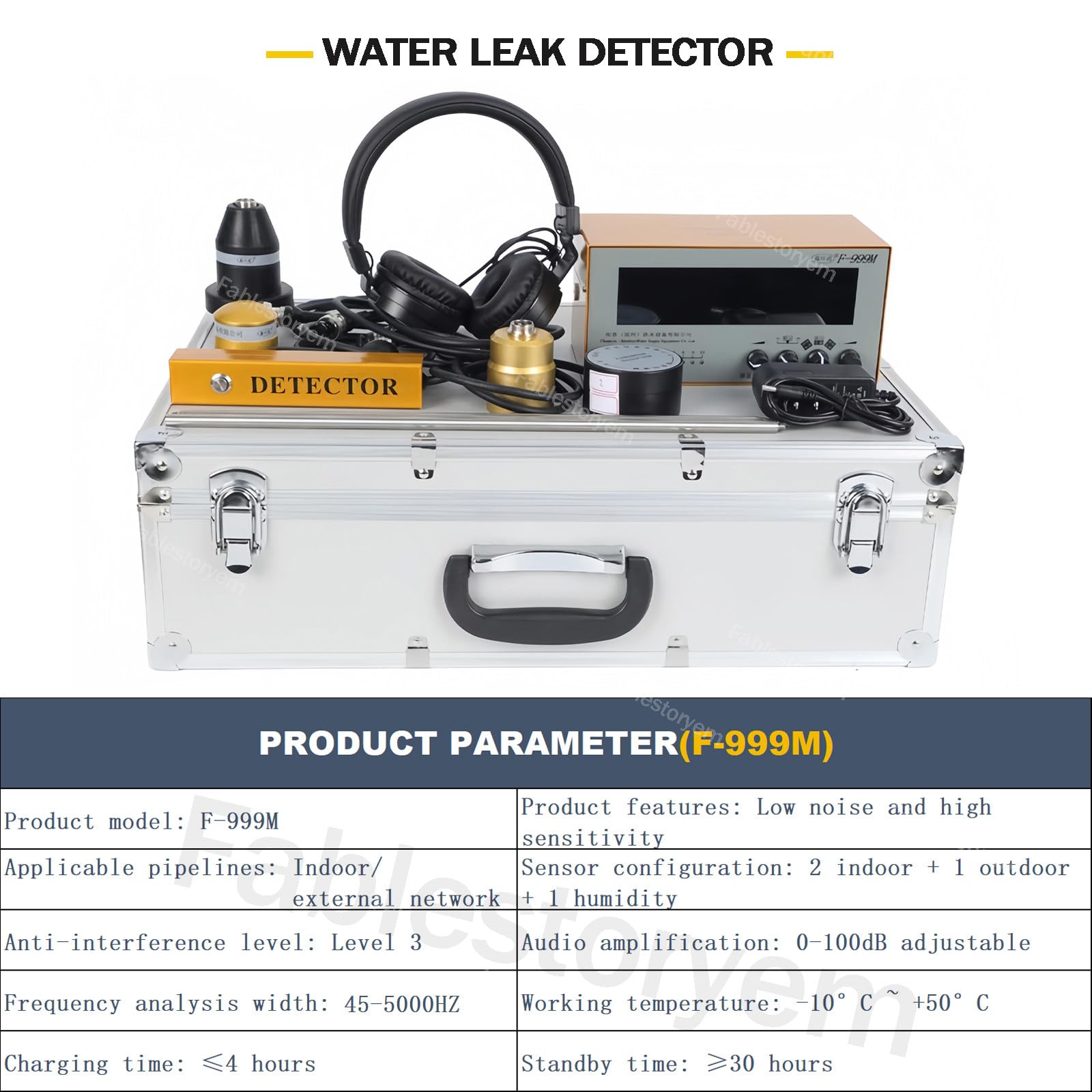 Détecteur de fuite d'eau avec volume réglable LCD multi-fréquences pour usage domestique et extérieur, moniteur de fuite de tuyau d'eau élevée pour eau chaude et froide