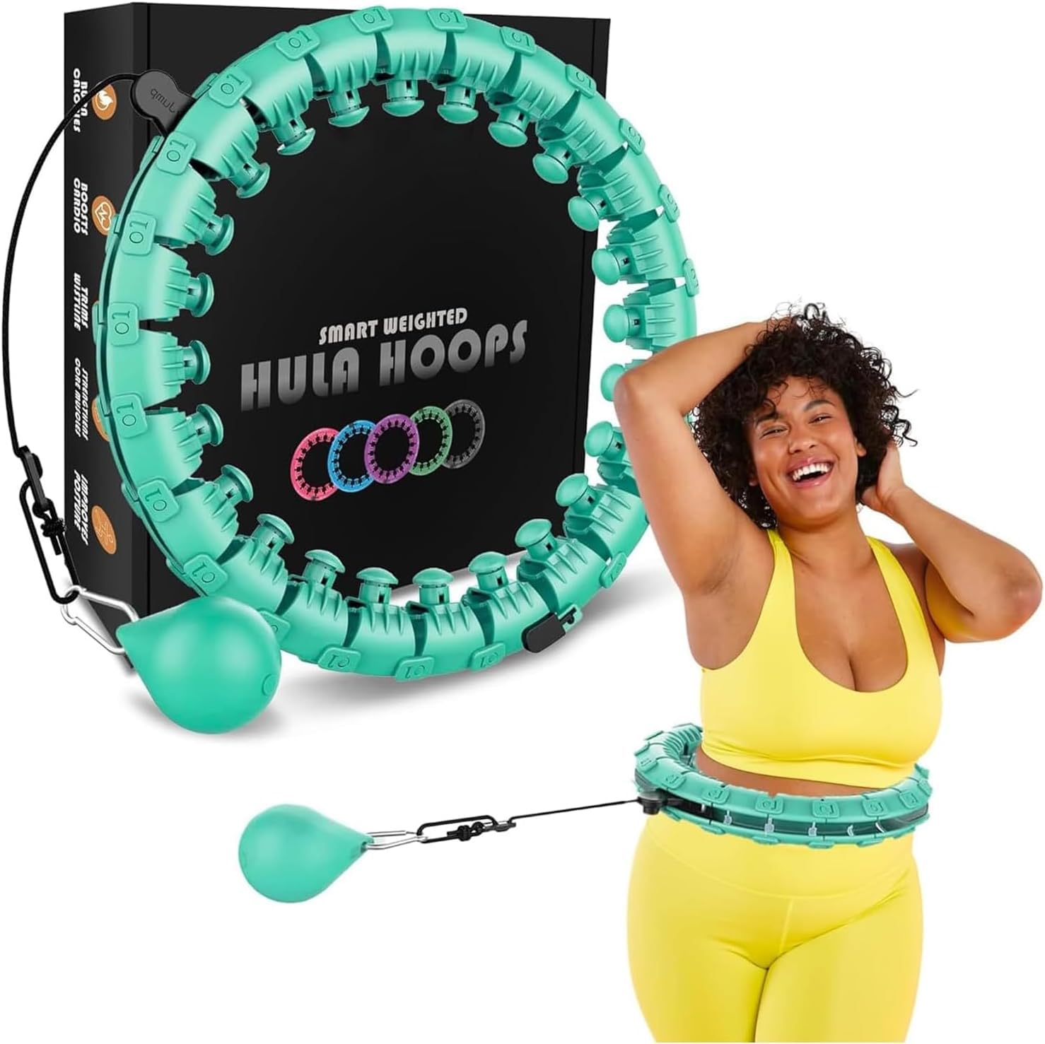 Active 100 Smart Hula Ring Hoops, Weighted Hula Circle 24 Detachable Fitness Ring with 360 Degree Auto-Spinning Ball Gymnastics, Massage, Adult Fitness for Weight Loss