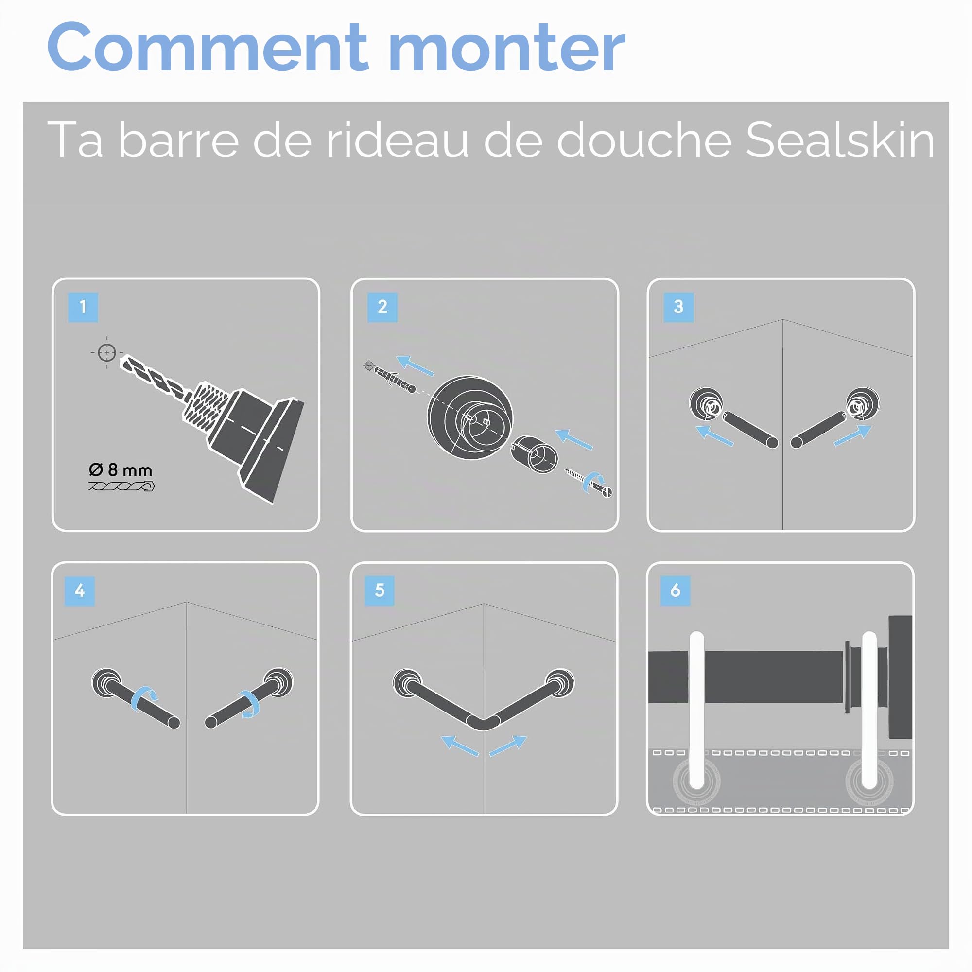 Sealskin Seallux, Ensemble Barre de rideau de douche, Acier inoxydable, Blanc