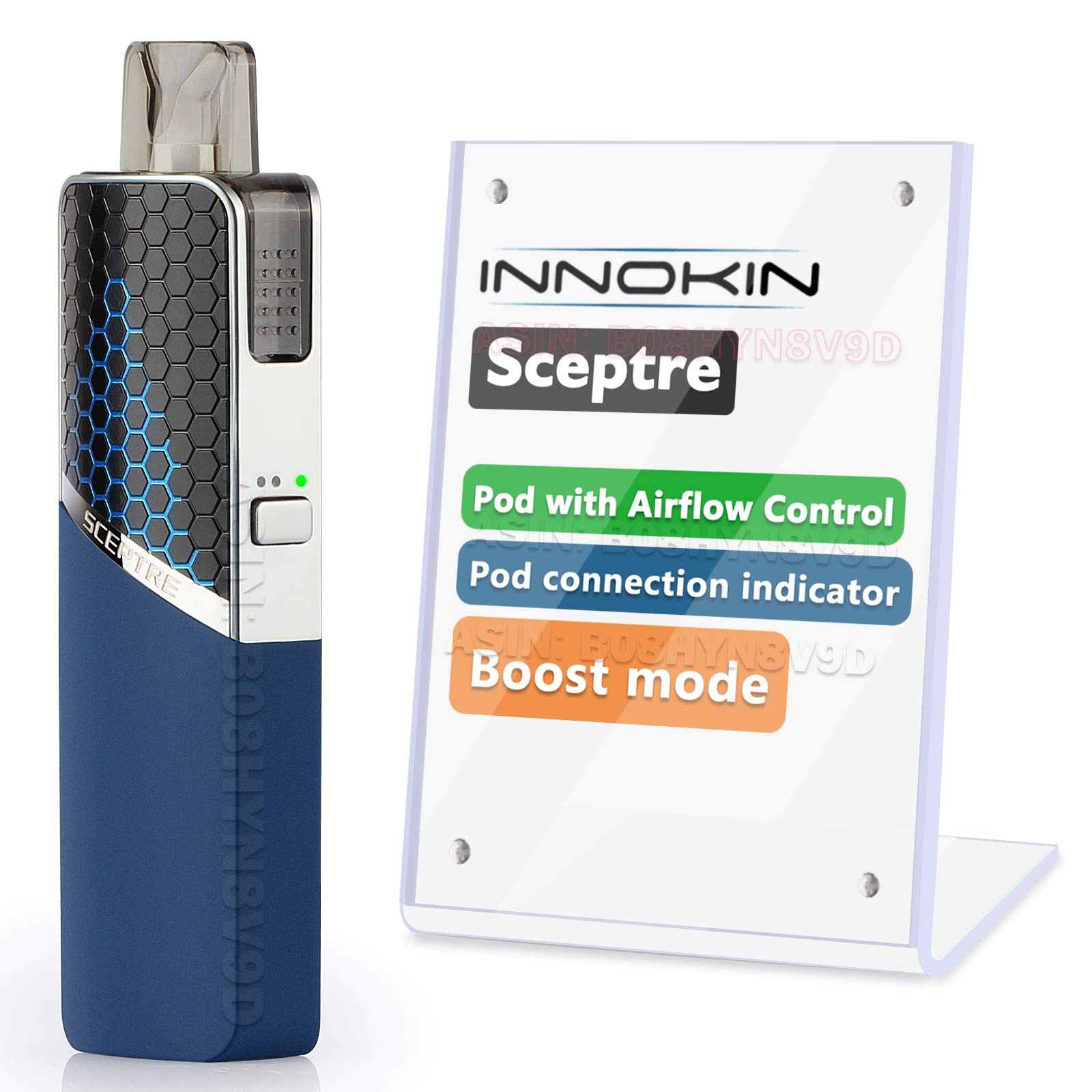 E Cigarette Vape Starter Kit Innokin Sceptre Pod Ecig, MTL RDL, Auto Draw with Boost Button, 1400mAh Mirco USB Charging, Ecigarette Premium Flavour Vaping, AMZ UK 2ml, No Nicotine - Blue