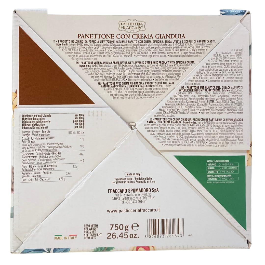 Fraccaro Panettone, Puccini crema Gianduia 1 x 750g italienischer Weihnachtskuchen