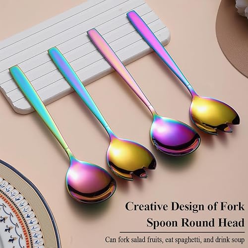 Miniatura 10 de Evanda Juego de servidor de ensalada de 4 piezas, juego de servir de ensalada de acero inoxidable, mango marrón y cuchara de ensalada de cabeza de