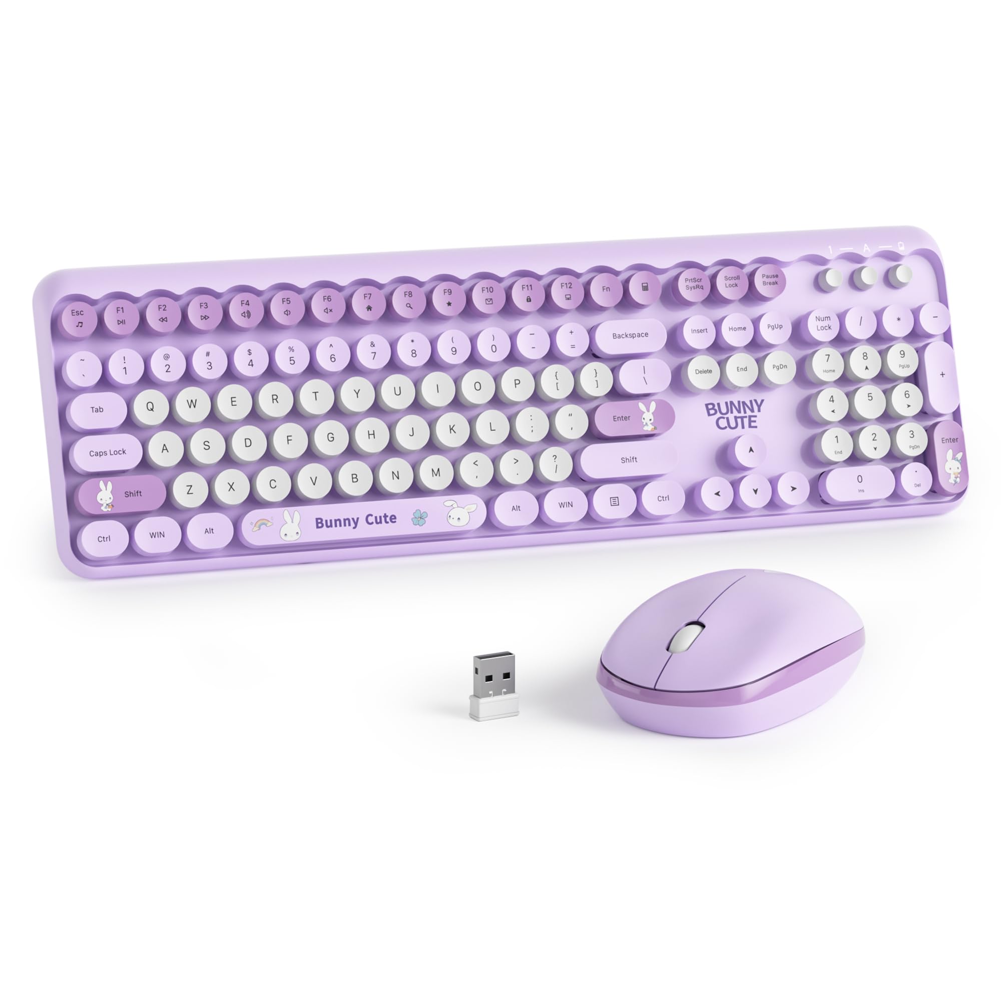 Photo 1 of iRoboosta Purple Colorful Wireless Keyboard and Mouse Combo Set, 2.4GHz Cute Typewriter Keyboard with Round Keycaps, Full Size Keyboard with Number Pad, Home and Office Silent Keyboards (Purple)