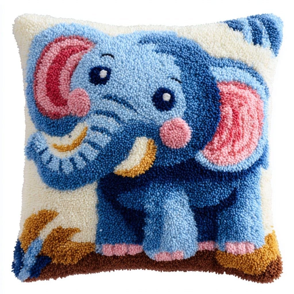 Henypt Latch Hook Pillow Case Embroidery Kits, Elephant
