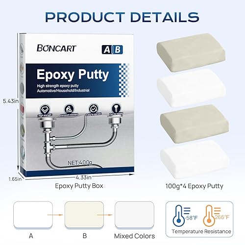Miniatura 8 de Boncart Masilla epoxi, relleno epoxi multiusos de 2 partes, masilla AB de metal de reparación rápida, alta resistencia, fuerte adherencia,