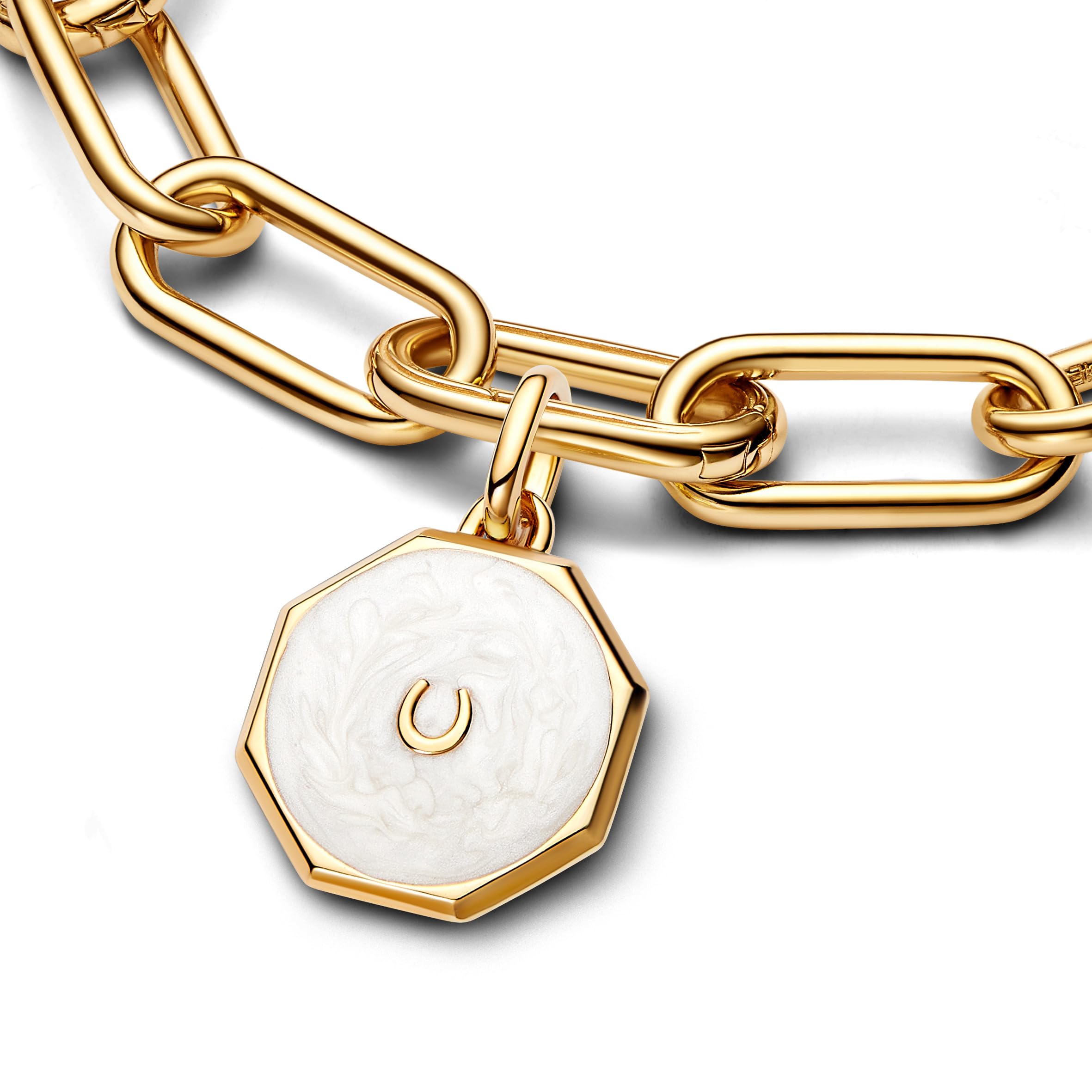 PANDORA ME Glückshufeisen Medaillon-Charm aus Sterling Silber mit 14 Karat vergoldete Metalllegierung, Kompatibel Me und Moments Armbändern, 763047C01