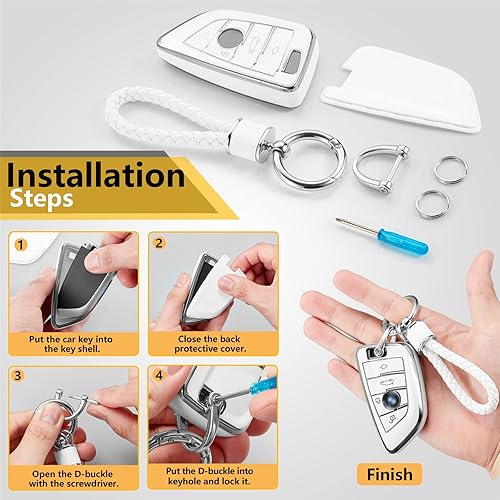 Miniatura 7 de Funda para llavero BMW con llavero de cuerda trenzada de metal para accesorios BMW, funda suave con forma de hoja mejorada para llaves 135 Series
