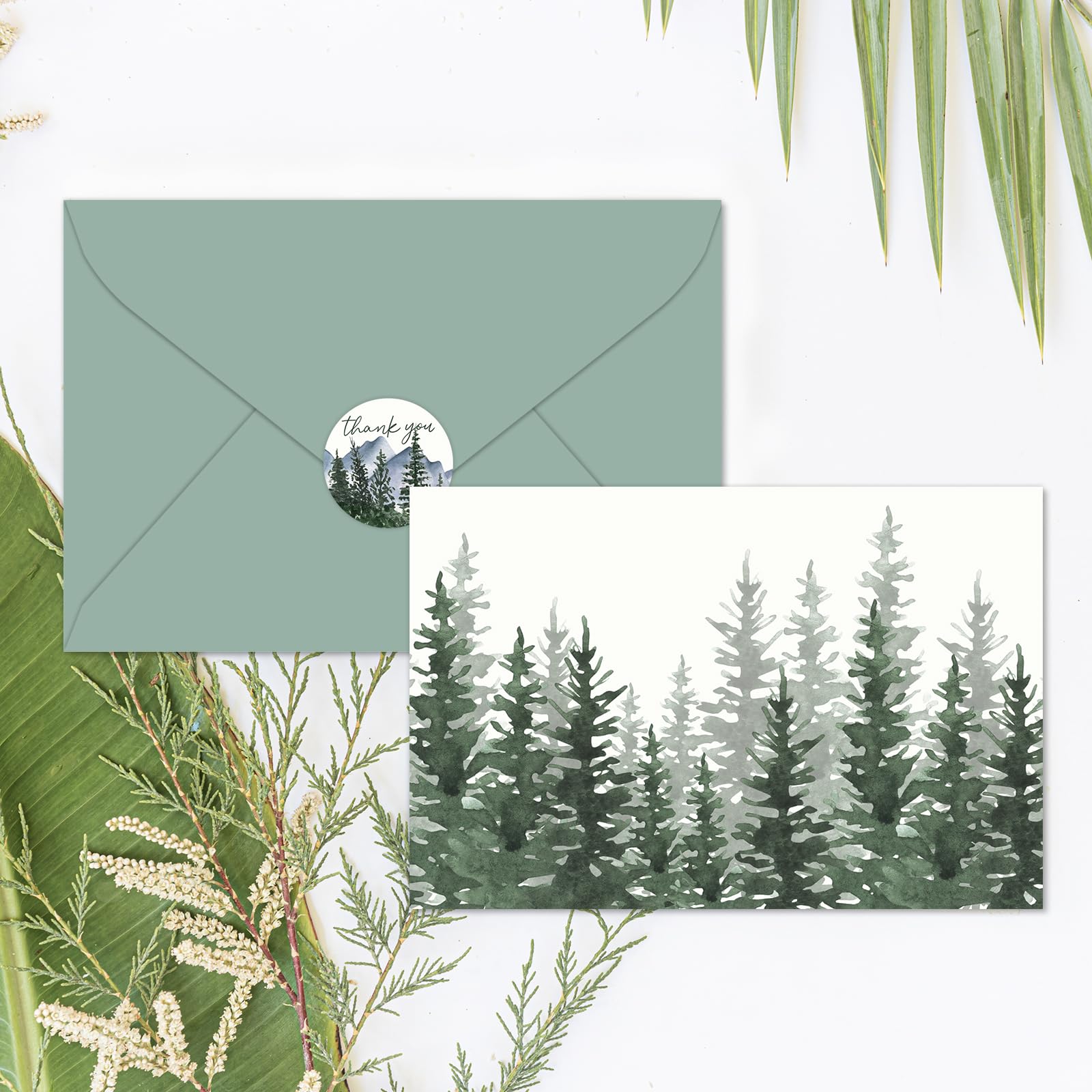 Whaline Lot de 100 cartes de remerciement à l'aquarelle avec enveloppes et autocollants, 10 motifs vierges pour invitations de fête, 10 x 15 cm