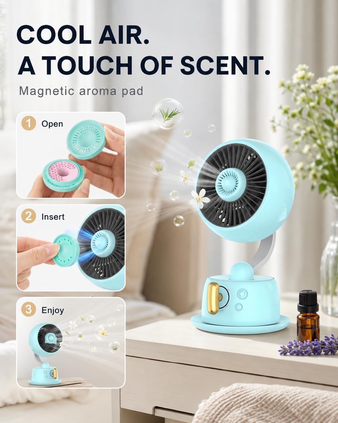 Rechargeable Desk Fan with Mechanical Controls, Metal Body, Blue