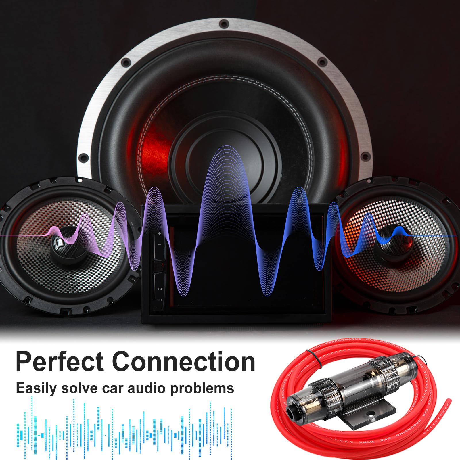 4 Gauge Verstärker Verkabelungsset, 2000W Komplettes All-in-One Auto Audio Amp Installationsset mit RCA & Sicherung, Schnellanschluss für Radio, Subwoofer & Lautsprecher