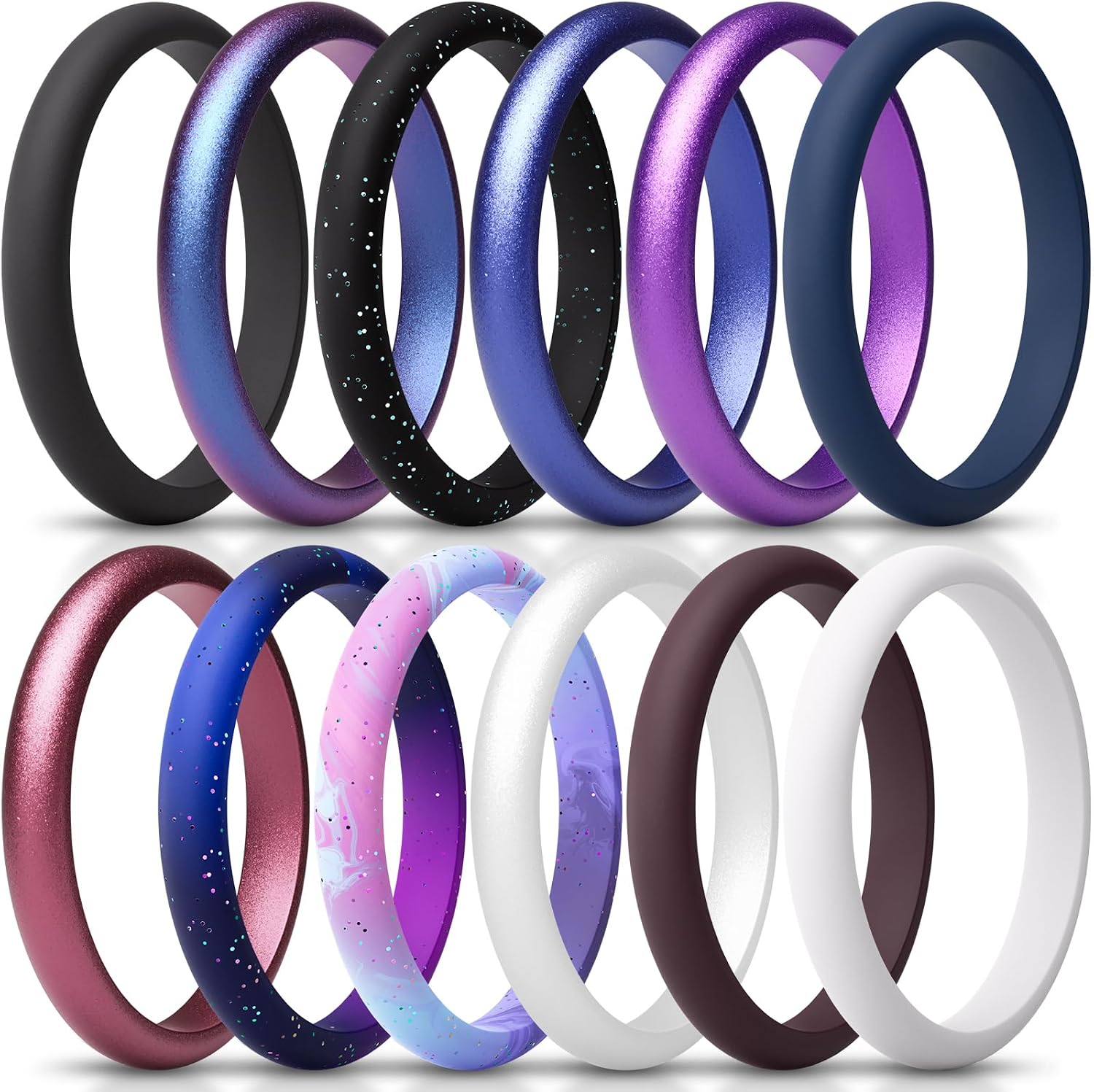 ThunderFit Women’s Silicone Thin and Stackable Ring Enhancers, Silicone Wedding Bands, 2.5mm Wide 2mm Thick, Variety Multipack 1-12